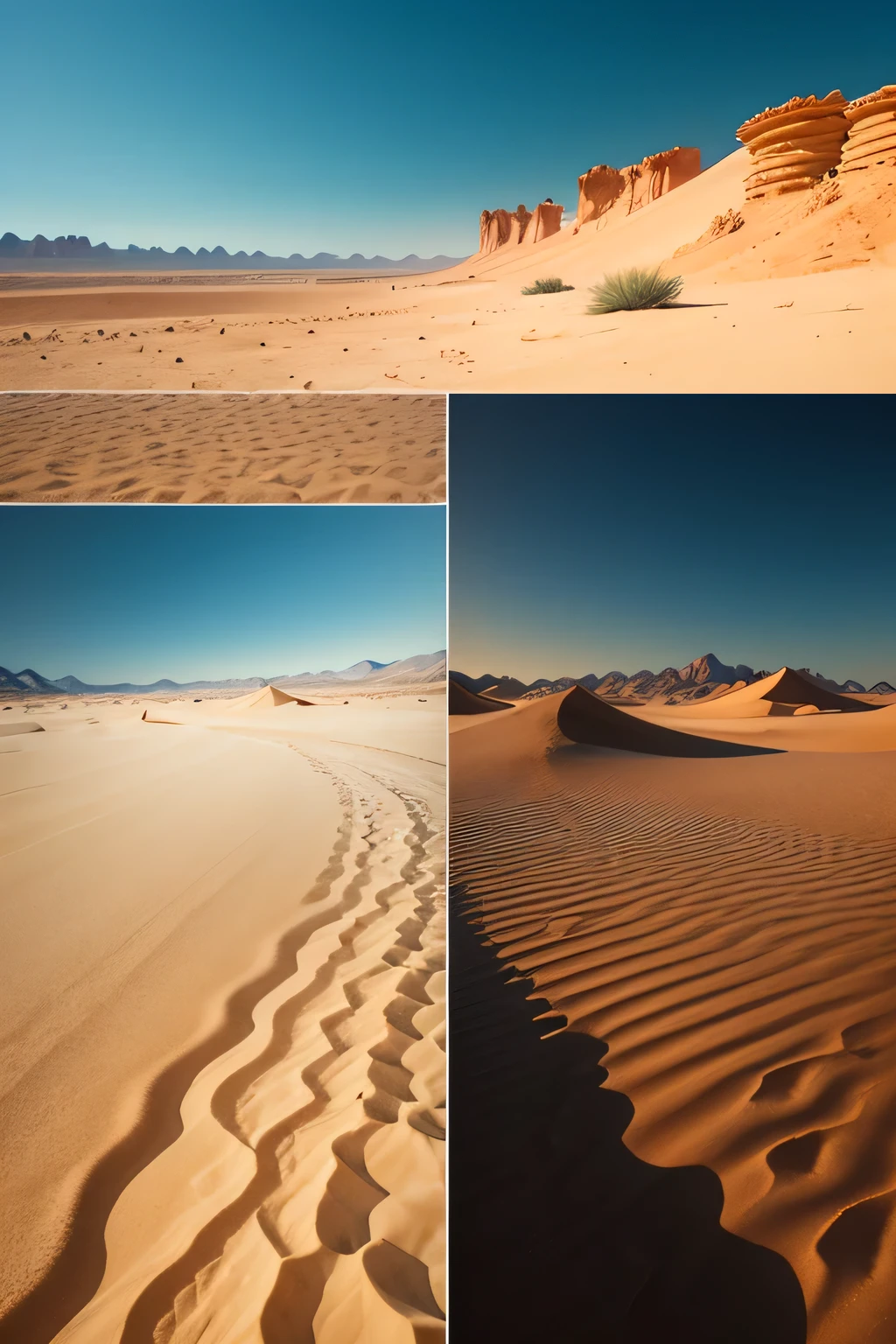 Depict an image that illustrates the traditional perception of a hot, sandy desert. Showcasing both landscapes side by side to challenge viewers' perceptions.

Keywords: Contrasting perceptions, image, hot sandy desert, challenging views.

