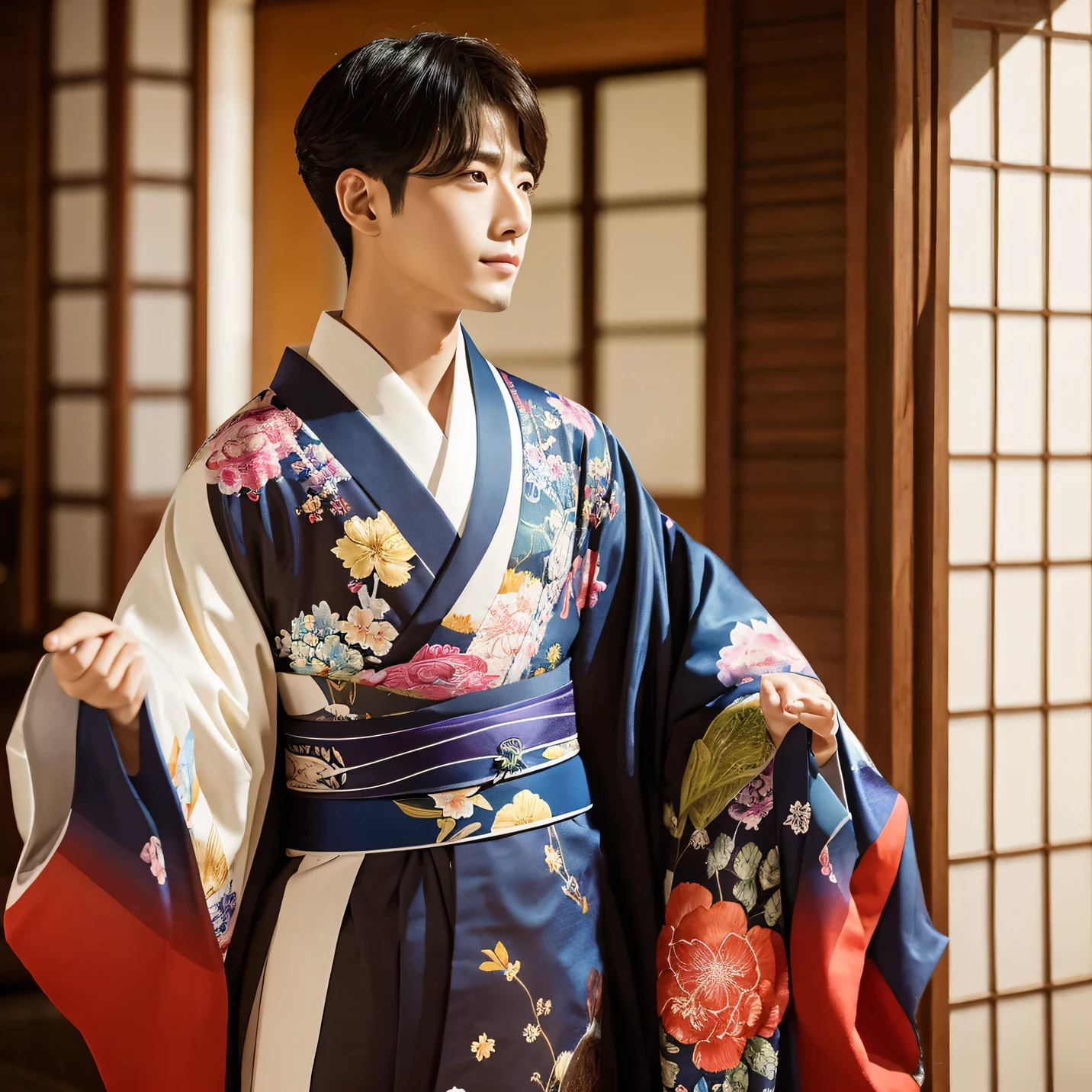 a handsome guy short hair kimono