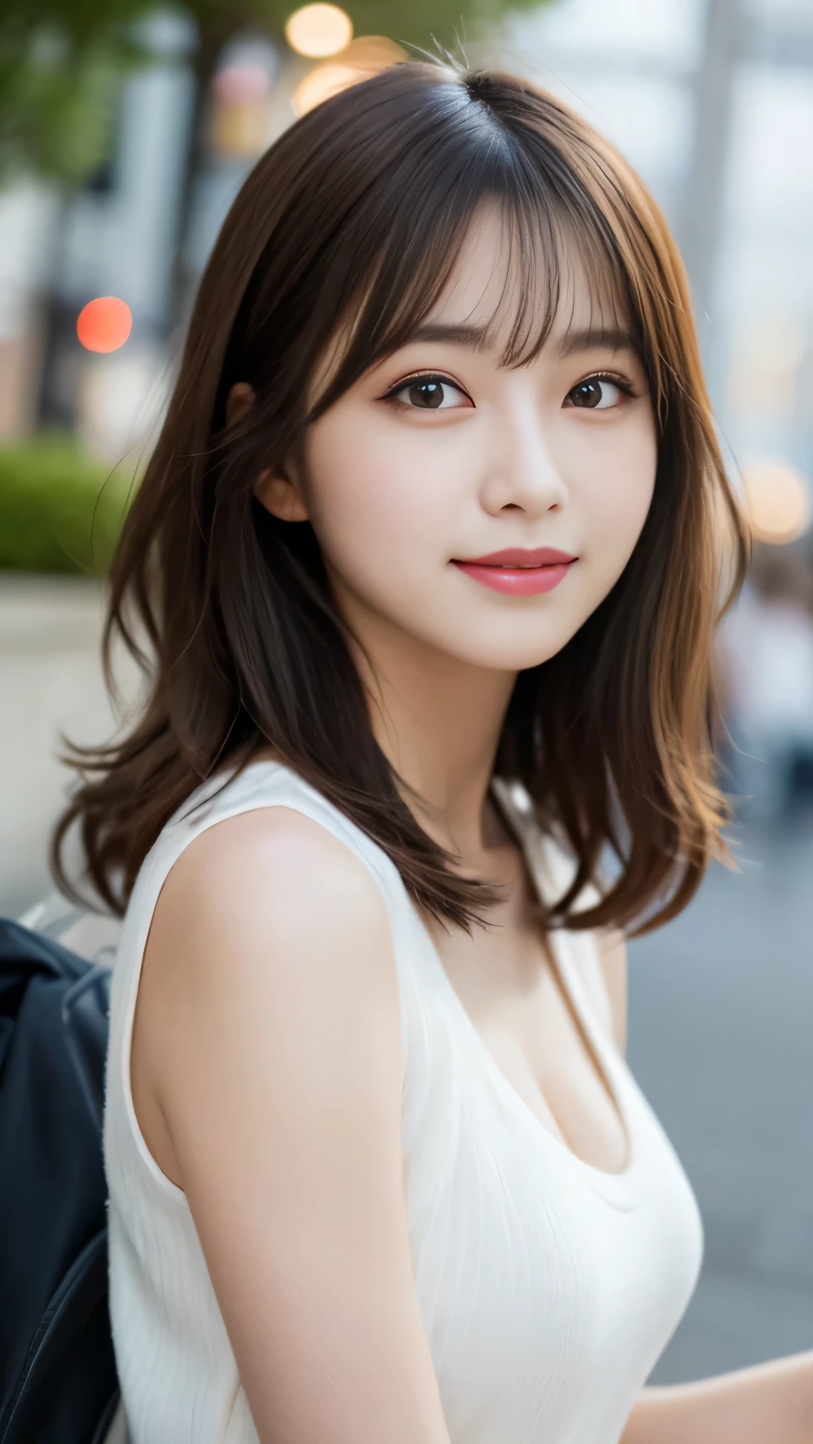table top, highest quality, shape, Super detailed, finely, High resolution, 8k wallpaper, 完璧なダイナミックな構shape, beautiful and detailed eyes, wavy hair,、natural color lip, bold sexy pose,smile,Harajuku、20 year old girl、cute、sexy shot looking at camera,Ultra-realistic raw photos