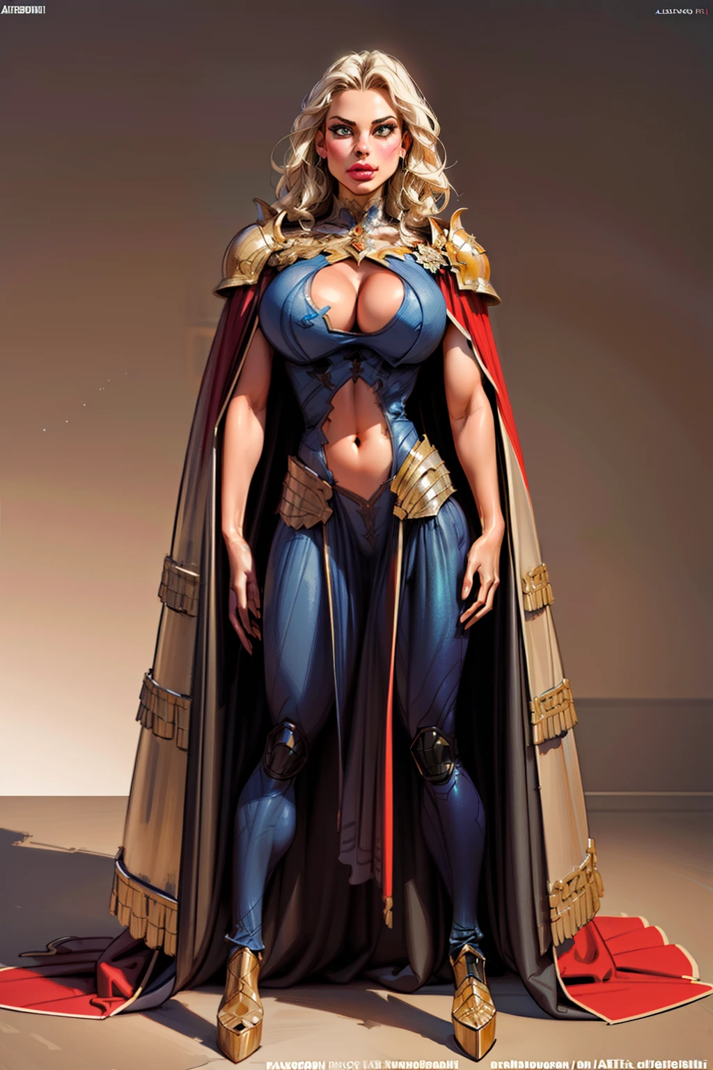 a female knight, wearing armored dress, intricate, (armor shoulders), (armored cape), highly detailed, by michael garmash and Aleksi Briclot,(aletta ocean face), (navel cutout, cleavage cutout),