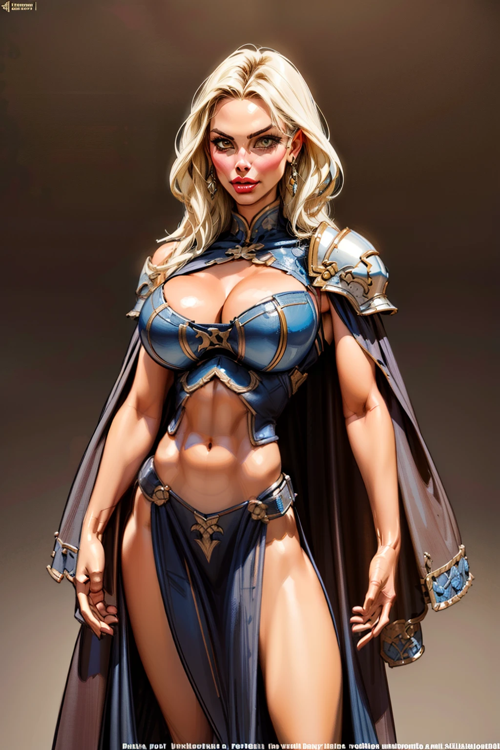 a female knight, wearing armored dress, intricate, (armor shoulders), (armored cape), highly detailed, by michael garmash and Aleksi Briclot,(aletta ocean face), (navel cutout, cleavage cutout), 