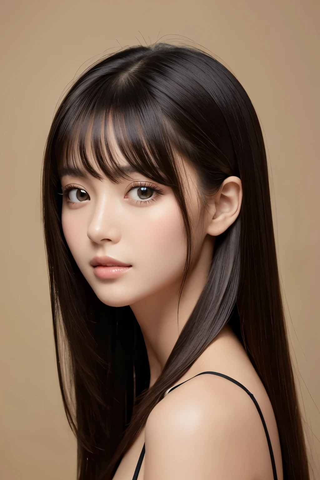 masterpiece high quality,close up of the face, girl,big eye,,,, black Shoulder length hair,front,