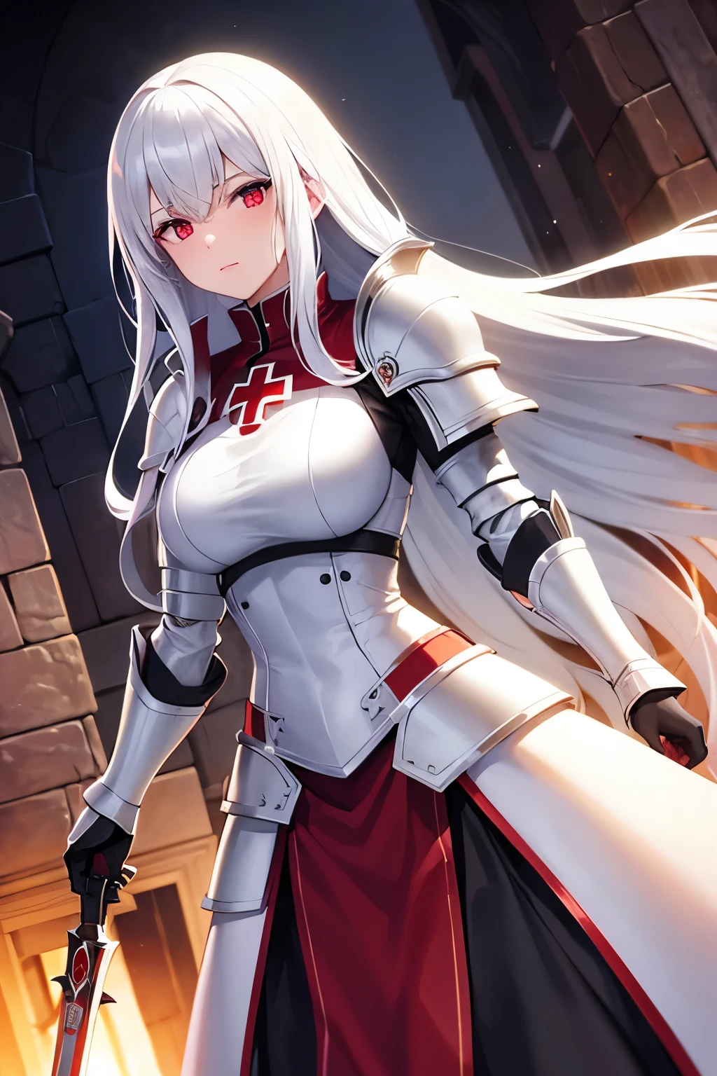 Female, White hair, Templar, Red Cross, Heavy armor, Jerusalem, Castle