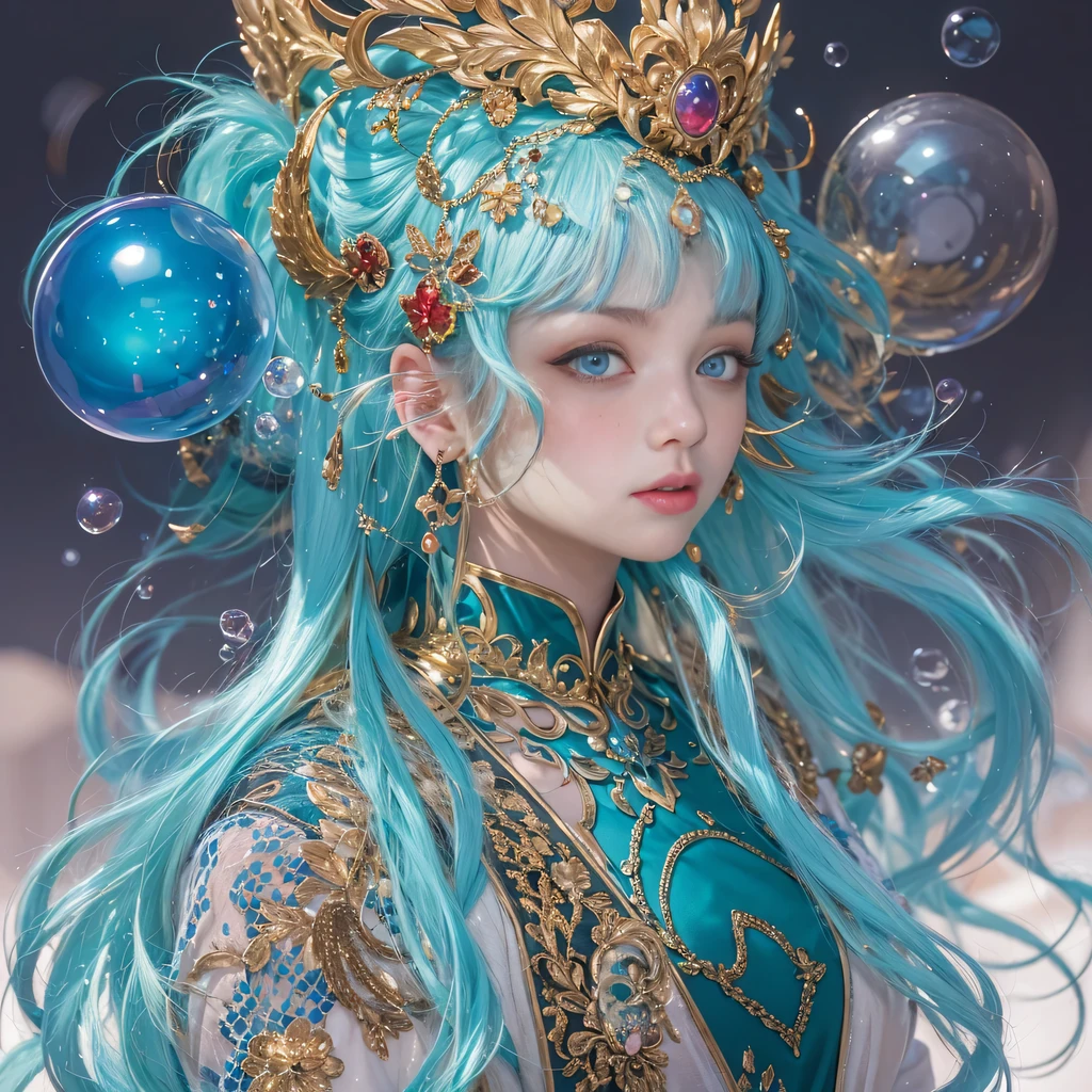 blue,blue,enamel,agates,A flesh-colored world,Blood Blue Maiden 32k(masterpiece,HD,Aoyama Pond,超HD,32k)长长的飘逸亮blue头发,blood pool,Ziddink, a color,Grumpy (After greeting), (Linen scarf), fighting stance, looking at the ground, long white hair, 漂浮的亮blue, Fire cloud gold headdress, Chinese long-sleeved gold silk burgundy garment, (Abstract metaverse splash:1.2), White background,Peony flower vitality protector(realistically:1.4),bright purple hair,Smoke on the road,The background is very pure, high resolution, detail, RAW photos, Sharp Re, Nikon D850 film photo by Jefferies Lee 4 Kodak Portra 400 camera F1.6 guns, colorful, Ultra-realistic and vivid textures, dramatic lighting, Unreal Engine Art Station Trend, Sinest 800,一个有着长长的飘逸亮blue头发的女孩,huge colorful bubbles