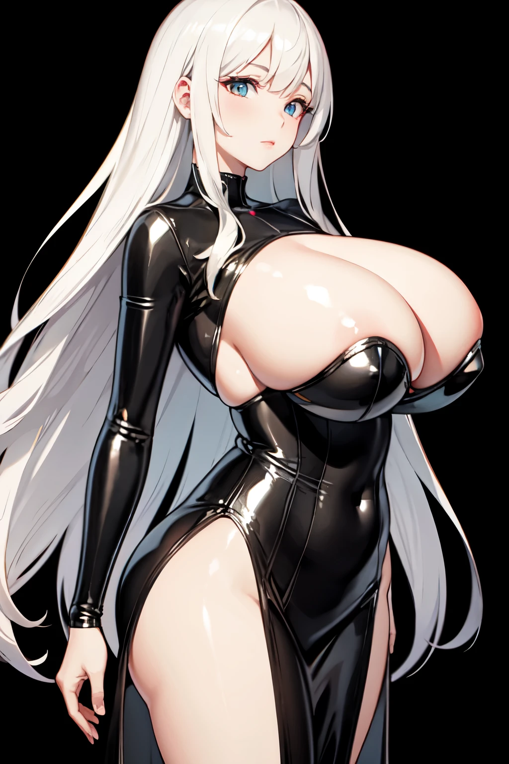 masterpiece, ultra detailed, portrait, huge_breast, slighty_chubby, latex, transparent gown