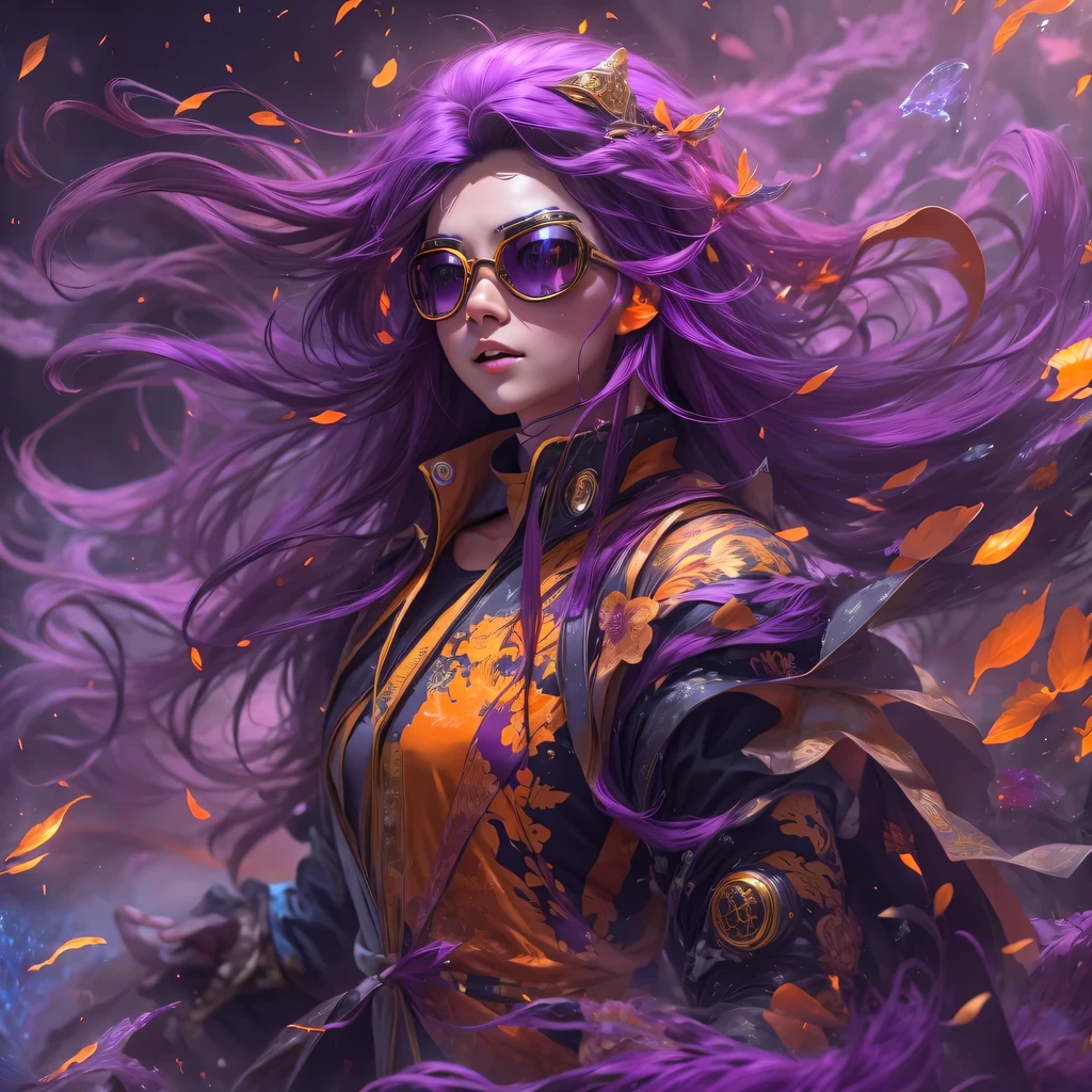 9679 Cyberpunk Year(masterpiece,HD,超HD,32k lotus root starch)Bright purple flowing hair,autumn pond, lotus root starch color, Asian (Michiko), (silk scarf), fighting stance, looking at the colorful balloons, Orange gradient long hair, ((Thick frame reflective jade windproof goggles))Floating bright purple, Fire cloud gold headdress, Chinese long-sleeved gold silk garment, (Abstract ink splash:1.2),mars background,lotus(realistically:1.4),bright purple hair,Smoke on the road,The background is very ivory、pure, high resolution, Detailed wind protection goggles, RAW photos lotus root starch, Sharp Re, Nikon D850 film photo by Jefferies Lee 4 Kodak Portra 400 camera F1.6 guns, rich and colorful, Super real、Vivid texture, dramatic lighting, Unreal Engine Art Station Trend, Silicon Nest 800