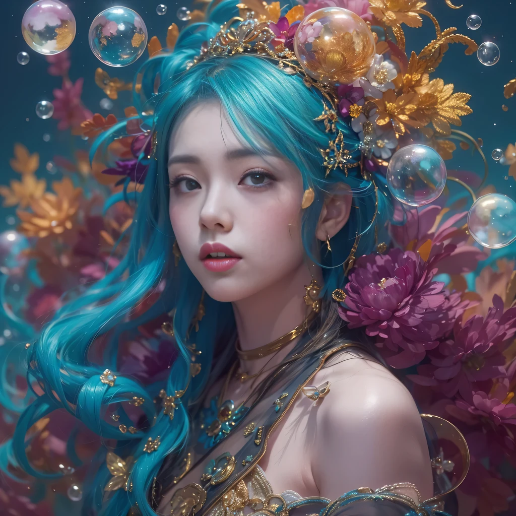 blue,blue,enamel,agates,A flesh-colored world,Blood Blue Maiden 32k(masterpiece,HD,Aoyama Pond,超HD,32k)长长的飘逸亮blue头发,blood pool,Ziddink, a color,Grumpy (After greeting), (Linen scarf), fighting stance, looking at the ground, long white hair, 漂浮的亮blue, Fire cloud gold headdress, Chinese long-sleeved gold silk burgundy garment, (Abstract metaverse splash:1.2), White background,Peony flower vitality protector(realistically:1.4),bright purple hair,Smoke on the road,The background is very pure, high resolution, detail, RAW photos, Sharp Re, Nikon D850 film photo by Jefferies Lee 4 Kodak Portra 400 camera F1.6 guns, colorful, Ultra-realistic and vivid textures, dramatic lighting, Unreal Engine Art Station Trend, Sinest 800,一个有着长长的飘逸亮blue头发的女孩,huge colorful bubbles