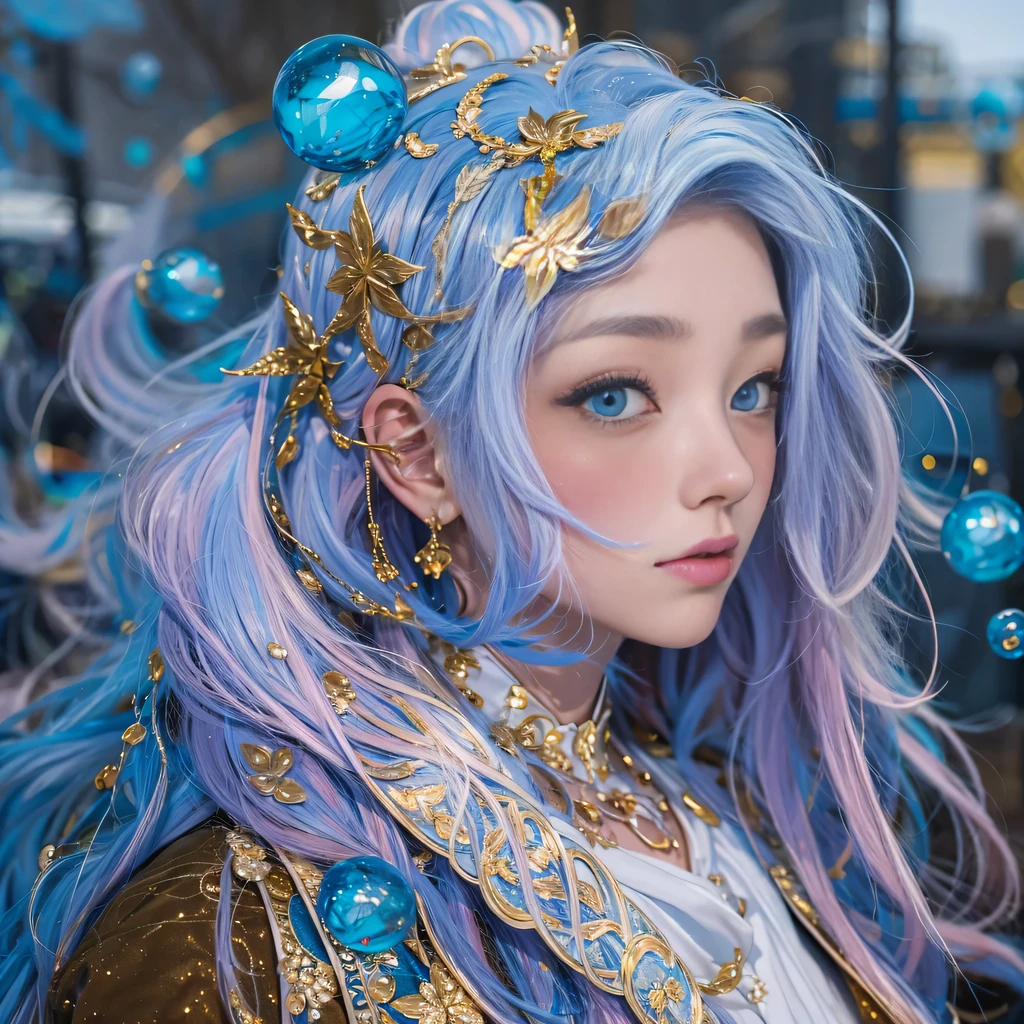 blue,blue,enamel,agates,A flesh-colored world,Blood Blue Maiden 32k(masterpiece,HD,Aoyama Pond,超HD,32k)长长的飘逸亮blue头发,blood pool,Ziddink, a color,Grumpy (After greeting), (Linen scarf), fighting stance, looking at the ground, long white hair, 漂浮的亮blue, Fire cloud gold headdress, Chinese long-sleeved gold silk burgundy garment, (Abstract metaverse splash:1.2), White background,Peony flower vitality protector(realistically:1.4),bright purple hair,Smoke on the road,The background is very pure, high resolution, detail, RAW photos, Sharp Re, Nikon D850 film photo by Jefferies Lee 4 Kodak Portra 400 camera F1.6 guns, colorful, Ultra-realistic and vivid textures, dramatic lighting, Unreal Engine Art Station Trend, Sinest 800,一个有着长长的飘逸亮blue头发的女孩,huge colorful bubbles