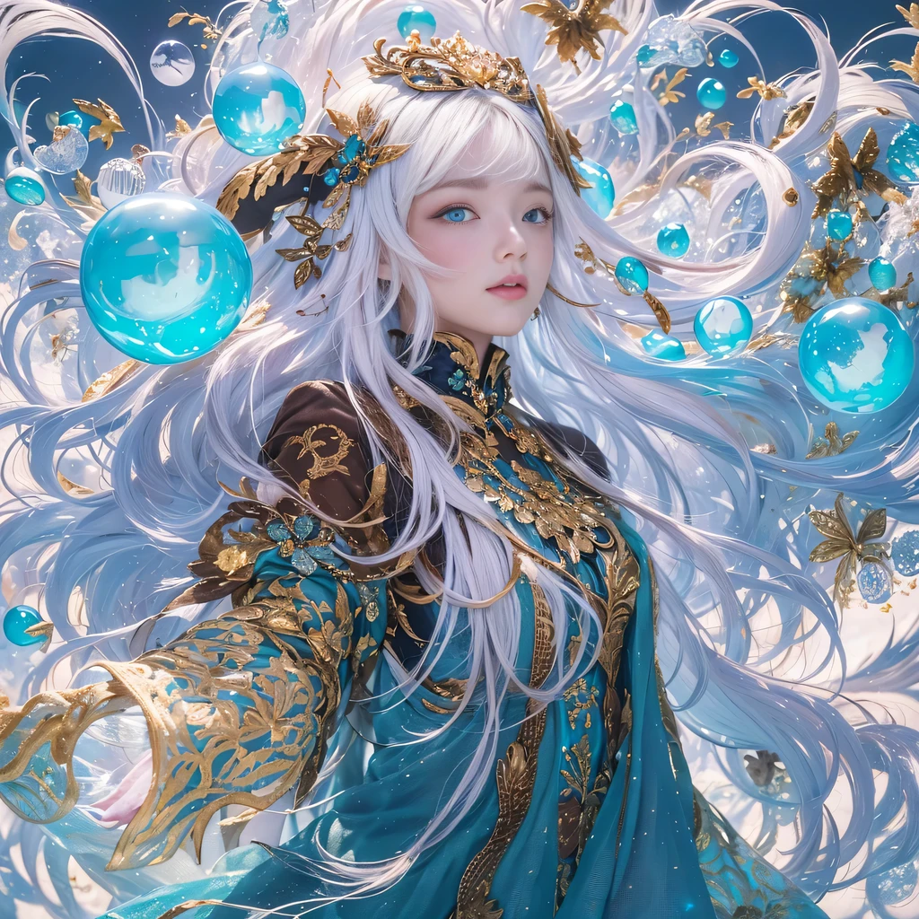 blue,blue,enamel,agates,A flesh-colored world,Blood Blue Maiden 32k(masterpiece,HD,Aoyama Pond,超HD,32k)长长的飘逸亮blue头发,blood pool,Ziddink, a color,Grumpy (After greeting), (Linen scarf), fighting stance, looking at the ground, long white hair, 漂浮的亮blue, Fire cloud gold headdress, Chinese long-sleeved gold silk burgundy garment, (Abstract metaverse splash:1.2), White background,Peony flower vitality protector(realistically:1.4),bright purple hair,Smoke on the road,The background is very pure, high resolution, detail, RAW photos, Sharp Re, Nikon D850 film photo by Jefferies Lee 4 Kodak Portra 400 camera F1.6 guns, colorful, Ultra-realistic and vivid textures, dramatic lighting, Unreal Engine Art Station Trend, Sinest 800,一个有着长长的飘逸亮blue头发的女孩,huge colorful bubbles