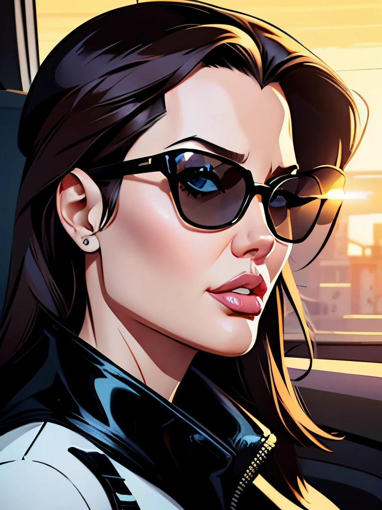 a woman wearing sunglasses and a hat, style of ilya kuvshinov, digital art Angelina jolie, Angelina jolie and artgerm, dynamic portrait style, artstyle : ilya kuvshinov, breathtaking ilya kuvshinov, smooth art style, stunning digital illustration, modern - art - vector, exquisite digital illustration