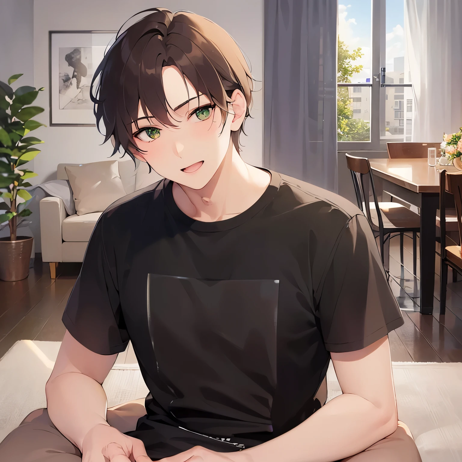 Wearing a plain black T-shirt、Wearing black clothes