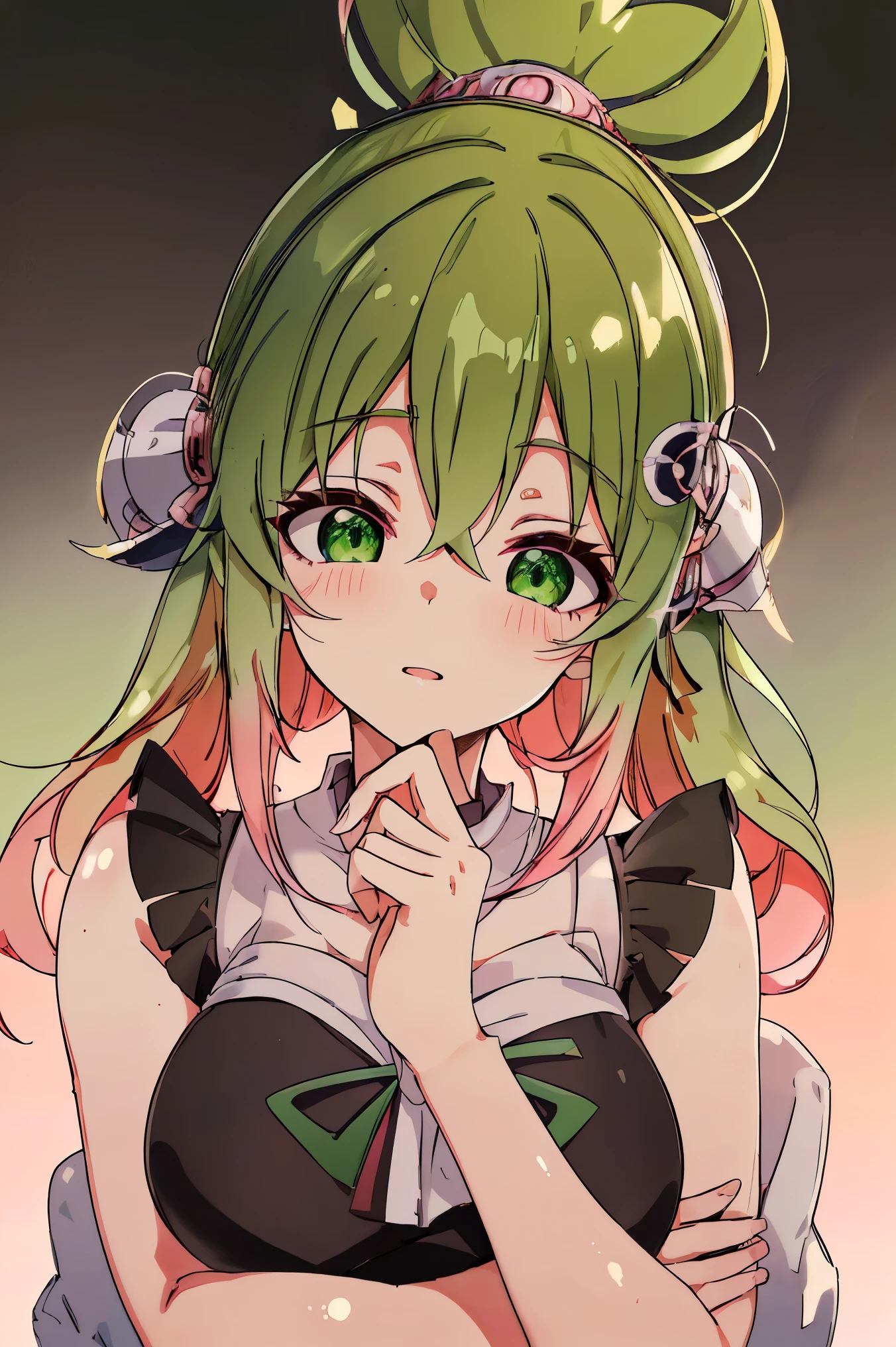 mitsuri kanroji,gradient hair,green eyes,green hair, pink hair,
(best quality, masterpiece, RAW photo,ultra-detailed:1.2), 1girl,solo,looking at viewer,