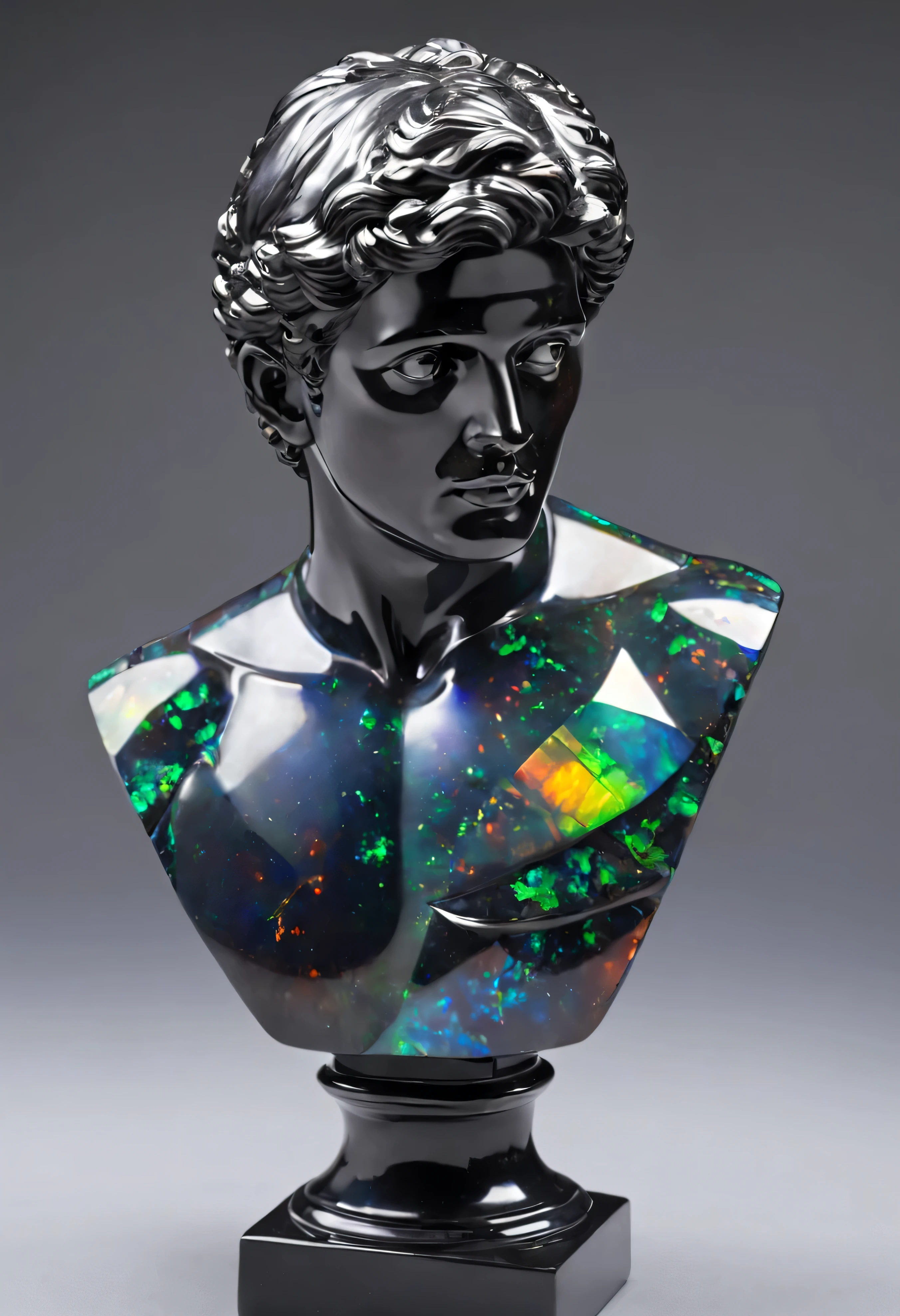 Bust of David made of black opal