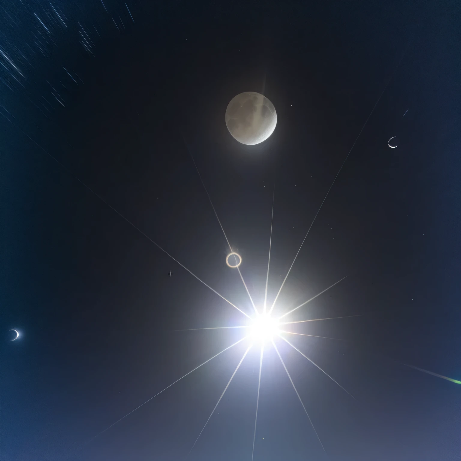 UHD , subtle lens flare, single ray of moon, slight lens flare, lens flare. ominous, on a clear night sky, heavy lens flare, on a clear magnificent night sky, lens flare photo real, anomorphic lens flare, lens flare, lense flares, heavy lensflare, lense flare