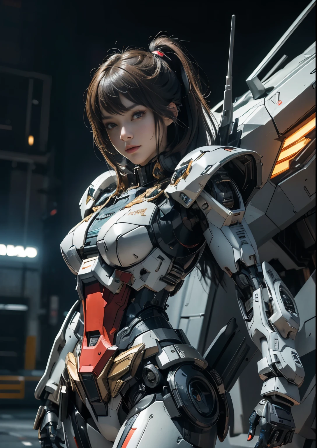 Textured skin, Super Detail, high details, High quality, Best Quality, hight resolution, 1080p, hard disk, Beautiful,(Gundam),beautiful cyborg woman,Mecha Cyborg Girl,Battle Mode,Girl with a Mecha Body,She wears a futuristic Gundam mecha,Fulll body Shot