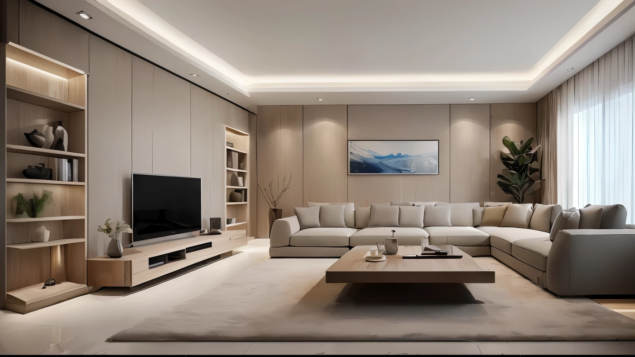 Alafid living room with sofa, coffee table, and tv, modern living room, living room background, indoor living room, simple clean lines, Modern and simple, living room background墙, living room interior, Popular interior design styles, living room, 舒适的modern living room, Modern and simple, elegant minimalism, 8K high quality and resolution