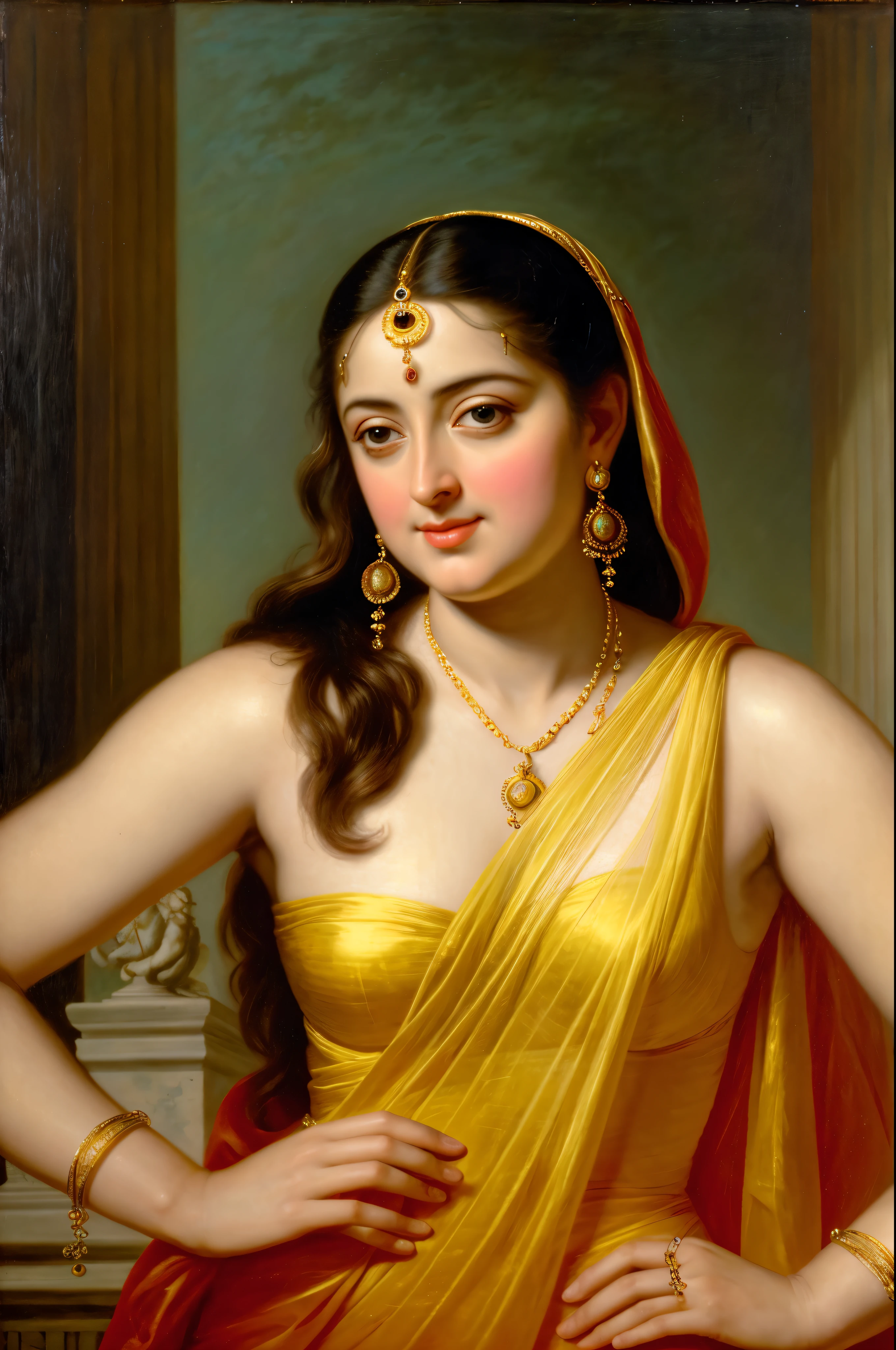 Looks like Anushka Shetty, Masterpiece, Best quality, high clarity eyes, critically flawless,sharp picture, Full portrait, High pixels, perfect face, perfect eyes, beautiful face, perfect hands,perfect fingers, in Peter Paul Rubens style, by Peter Paul Rubens, baroque style, acrylic on canvas, highly detailed, description: "Create a nymph inspired by the tales of Greek or Roman mythology, embodying the essence of a natural element or location, and possessing a unique ability or trait that sets her apart."