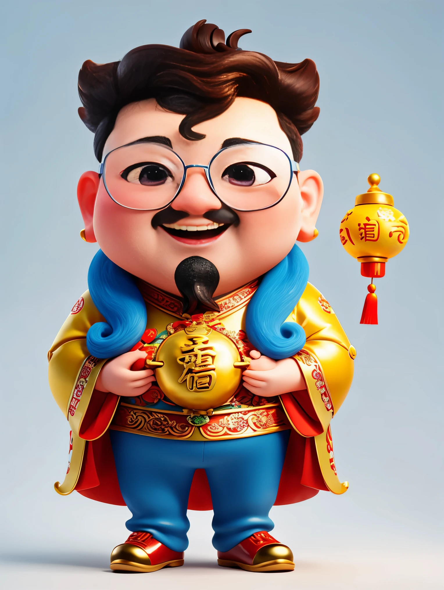 1 Cute Chinese God of Wealth，Wearing cool glasses，Pixar style，White background，whole body，(Vision 1.5）, (UHD, masterpiece, ccurate, anatomically correct, super detail, high quality, best quality, 8k)