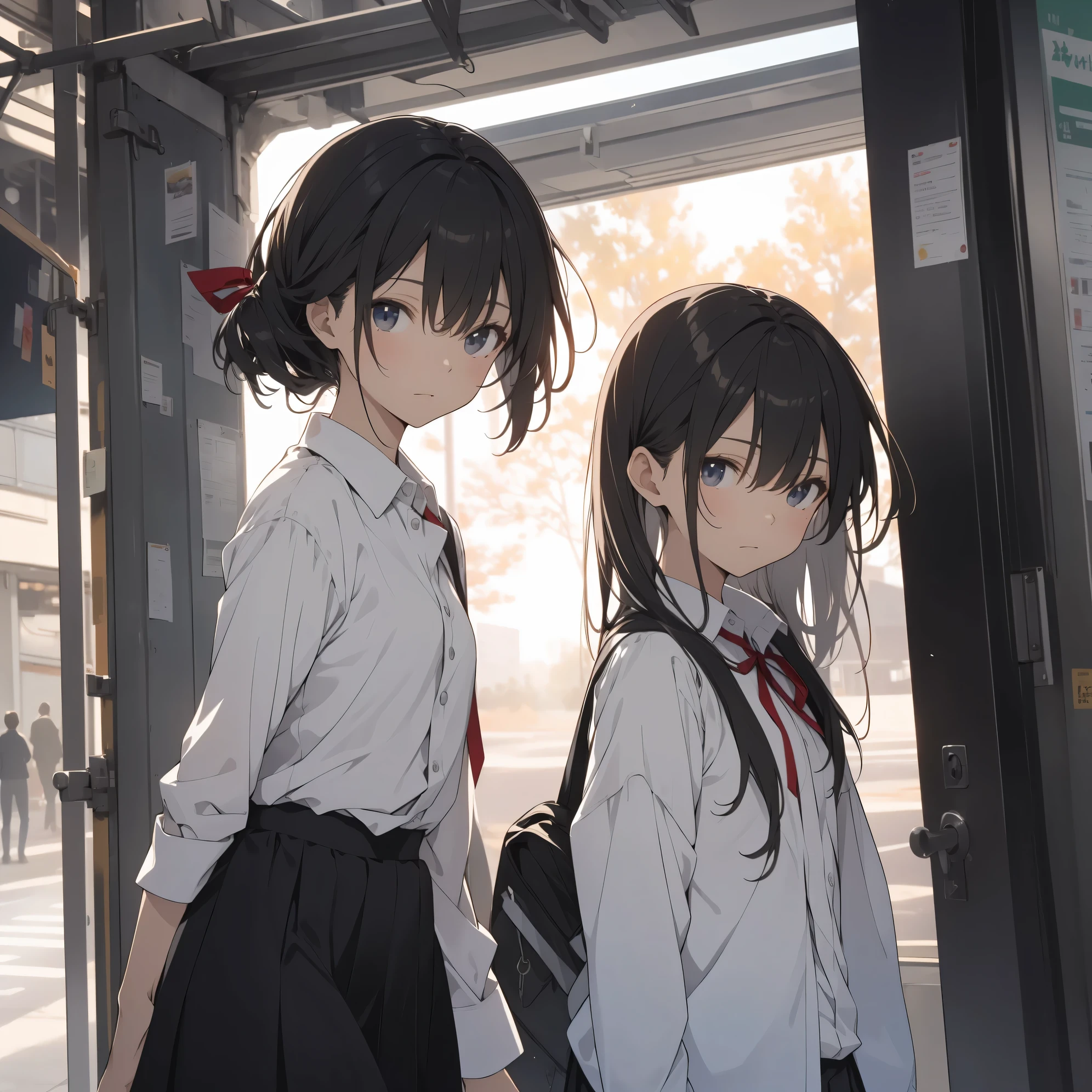 Super high quality by the art god, super detailed, High resolution, anime moe art style, best anime 8K konachan wallpaper, pixiv contest winner, perfect anatomy, break,(眠そうにalone学校へ行く女の子を描いてください. )break, 1 girl, (alone,little woman, lolita, , 13 years old:1.3),All limbs, full finger,, The charm of an immature body, (very short hair), flat chest, small ass, between legs, Small black eyes, beautiful and fine eyes, Well-proportioned iris and pupils, expressive eyes, High resolutionの詳細な髪, ribbon, skirt, collared shirt, hair ornaments, neck ribbon, pleated skirt, school uniform, shirt, white shirt, (detailed lighting), (detailed background), On the way to school. break,super dense skin, Best lighting by famous artists, 8K, figure,UHD, rough skin