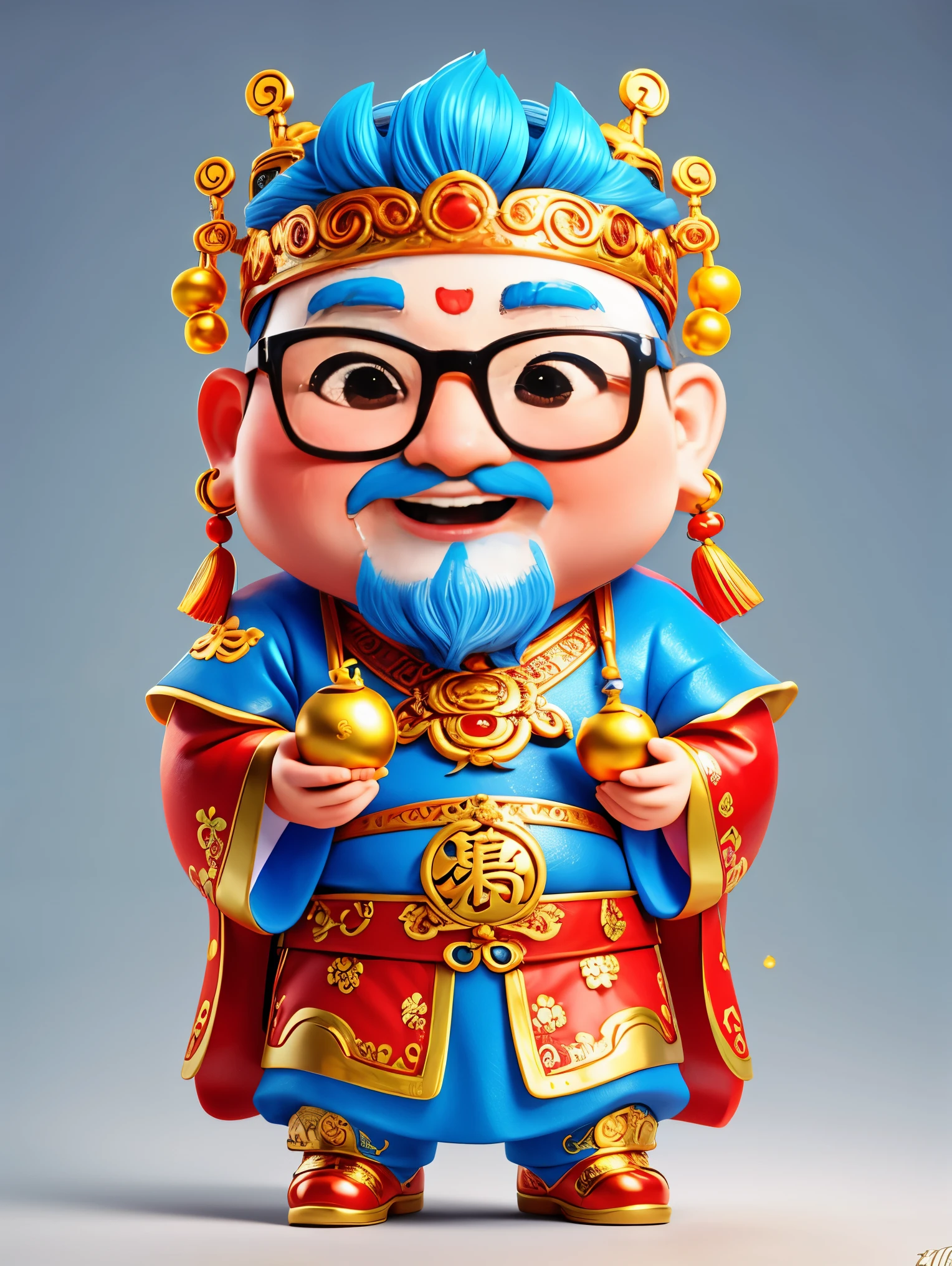 1 Cute Chinese God of Wealth，Wearing cool glasses，Pixar style，White background，whole body，(Vision 1.5）, (UHD, masterpiece, ccurate, anatomically correct, super detail, high quality, best quality, 8k)