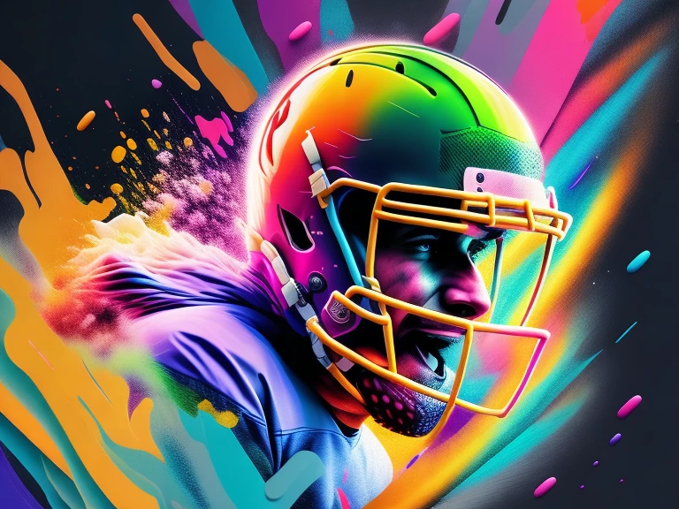 splashed neon colors background, urban art type, American football player, 8k, vivid colors