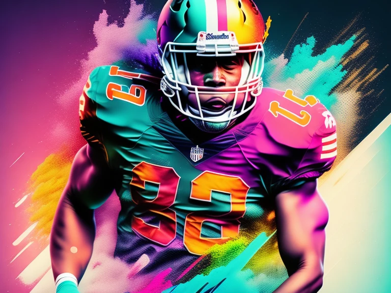 splashed neon colors background, urban art type, American football player, 8k, vivid colors