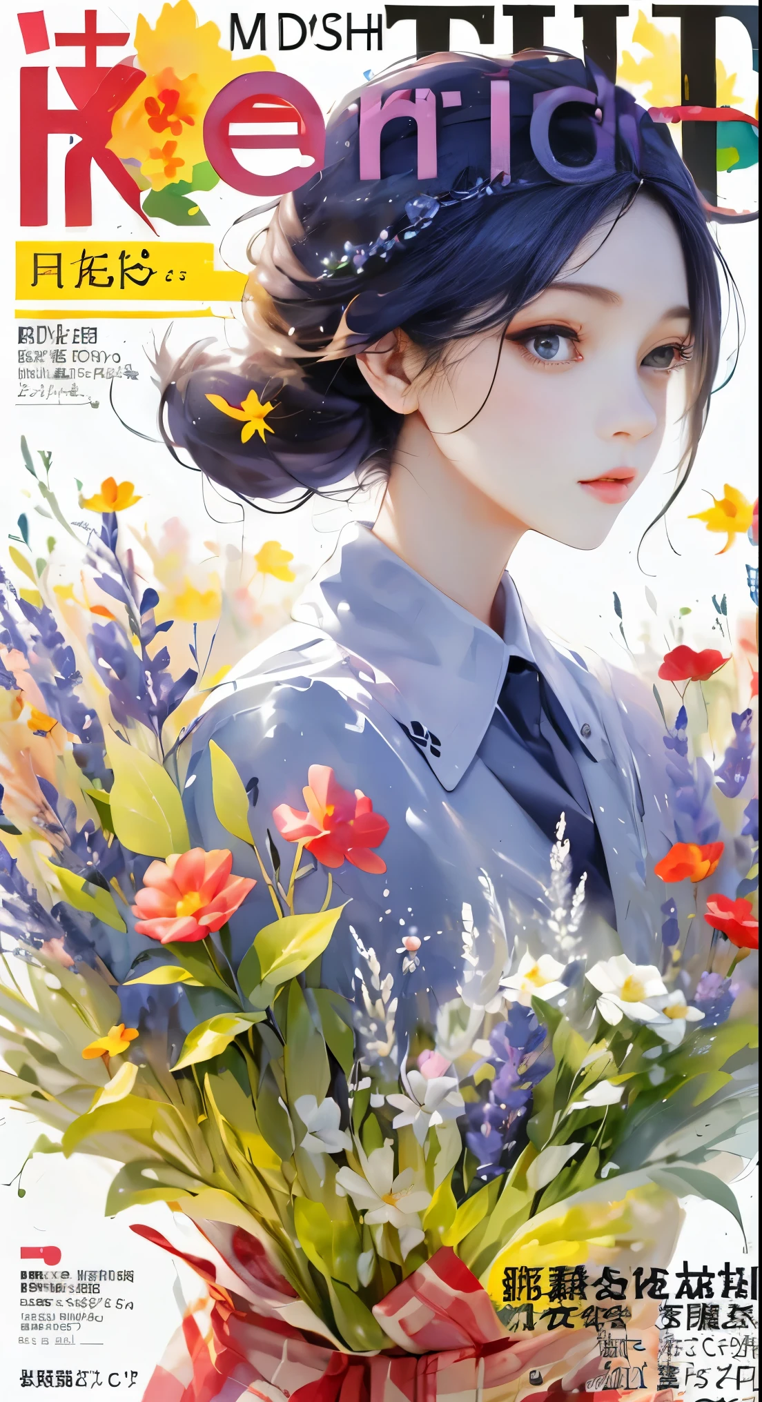masterpiece,need,autumn,text,text框,colored hair,fresh,magazine cover,spring theme,complex cover