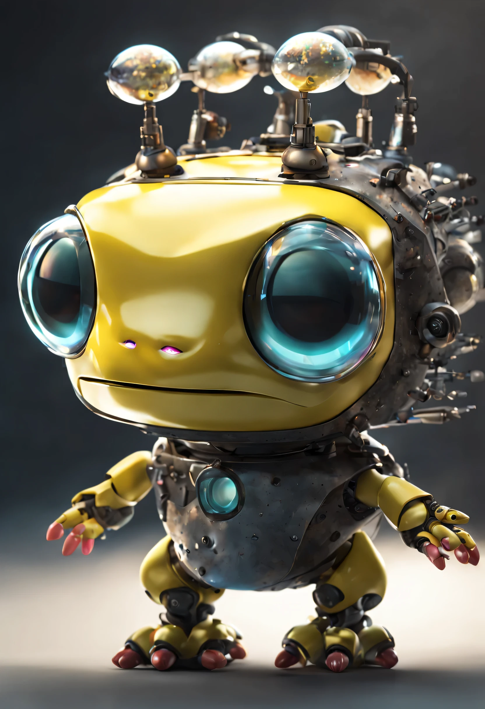 ultra muy detallado, linda caricatura robot-axolotl, arte conceptual, Vadim Kashin, gran angular, Claroscuro, luz de llanta, cinematic light, cinematic effects, Ultra texturizado, ultra muy detallado, Estiliza 1000, Viñeta, Luz puntual, Efecto vidrio roto, Sin antecedentes, impresionante, algo que ni siquiera existe, Being mythical, energy, molecular, texturas, escamas iridiscentes y luminiscentes, impresionante belleza, Pure perfection, presencia divina, inolvidable, impresionante, impresionante belleza, volumetric light, auras, rayos, Los colores vivos reflejan, amarillo negro