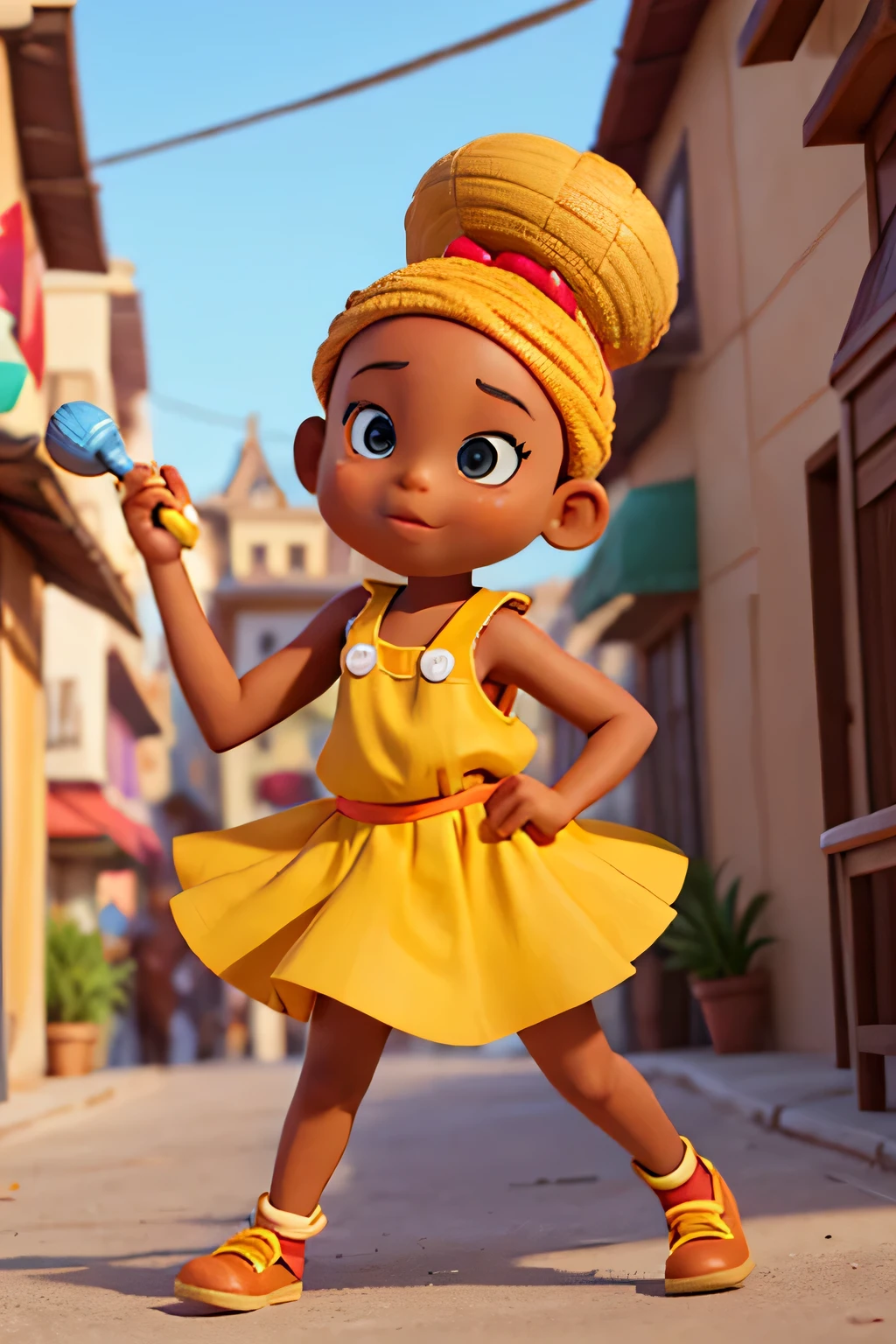 2 {{african amerian kids}} character disney style ,{{ curyl bows }} hair style, wear short wears, full body pose, runing to {{pick mango on the table}} , {{ ruining}} street background