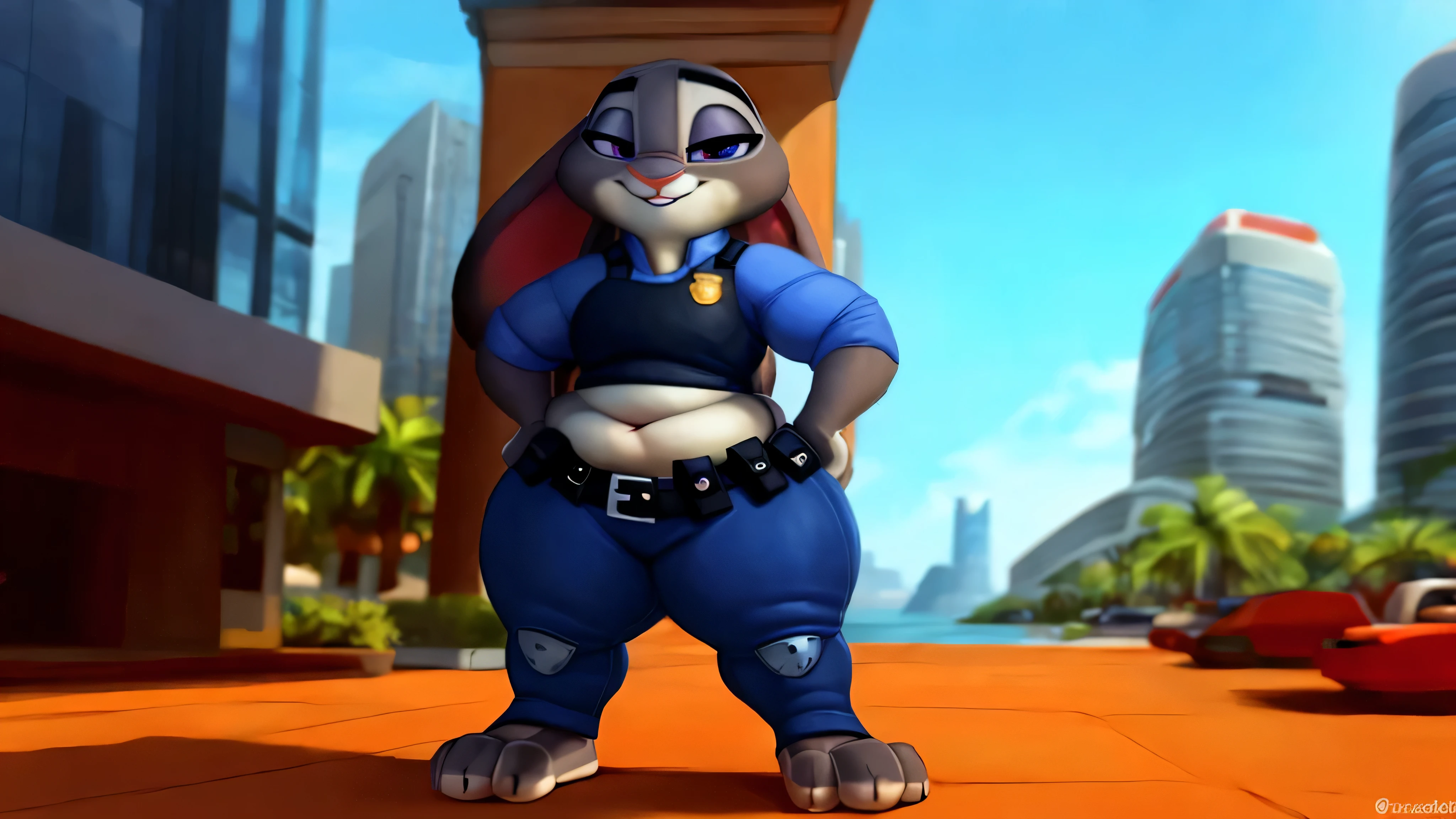 [JudyHopps], [carregado para e621.liquid; (Pixelsketcher), (wamudraws), (Siroc)], ((obra de arte)), ((High definition)), ((high resolution)), ((retrato solo)), ((corpo todo)), ((vista frontal)), ((feet visible)), ((peludo; antropo)), ((pele detalhada)), ((sombreamento detalhado)), ((beautiful rendering art)), {antropo rabbit; pelo cinza, nariz preto, (orelhas de coelho multicoloridas), (curvy hips), (lindas pernas), (beautiful feet), (lindos olhos roxos), (sorriso fofo)}, {(uniforme policial), (ZPD Police Badge), (tight blue pants)}, {(standing), (hands on hips), olhando para o espectador)}, [Fundo; (cidade zootopia), (skyscrapers), (blue sky), (raios solares)], Curvo, muito gordo, quadris largos, enorme, coxas grossas e macias, muito gordo flabby arms, Realistic lighting, alto detalhe, Rosto detalhado, sombreamento realista, rolos de gordura, tamanho enorme, seios gigantescos e enormes transbordando de gordura, decote enorme, pesado, mais tamanho, everything is fat, textura macia, lindos olhos grandes, semi-realista, dynamic angle, pattern clothes, muito gordo, SSBBW, fat arms, very fat, IMMOBILE, 800 pounds of weight.
