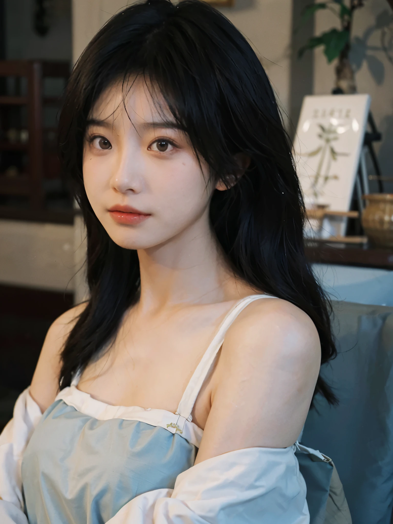Film portrait photography, 2 girls, bare shoulders, Shoulder length wavy hair, Snow-white cheongsam,(Realistic and detailed eyes, natural skin texture, Realistic facial details),, depth of field, Bokeh, Vibrant details, Detailed and detailed, Surrealism, 35mm film, hazy, ,self-shot,
