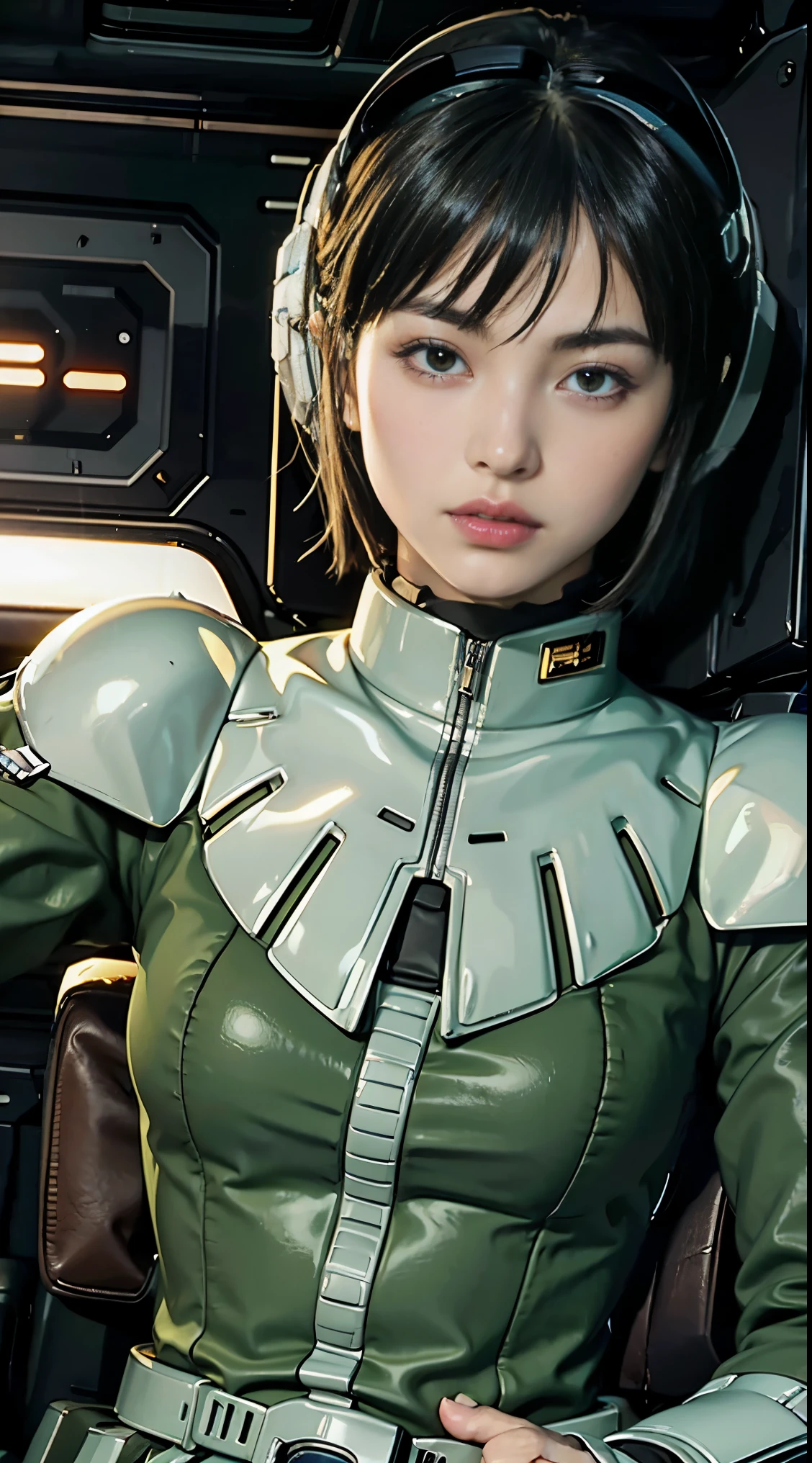 Highest image quality, outstanding details, ultra-high resolution, (realism: 1.4), the best illustration, favor details, highly condensed 1girl, with a delicate and beautiful face, dressed in a black and green mecha, wearing a mecha helmet, holding a directional controller, riding on a motorcycle, the background is a high-tech lighting scene of the future city.