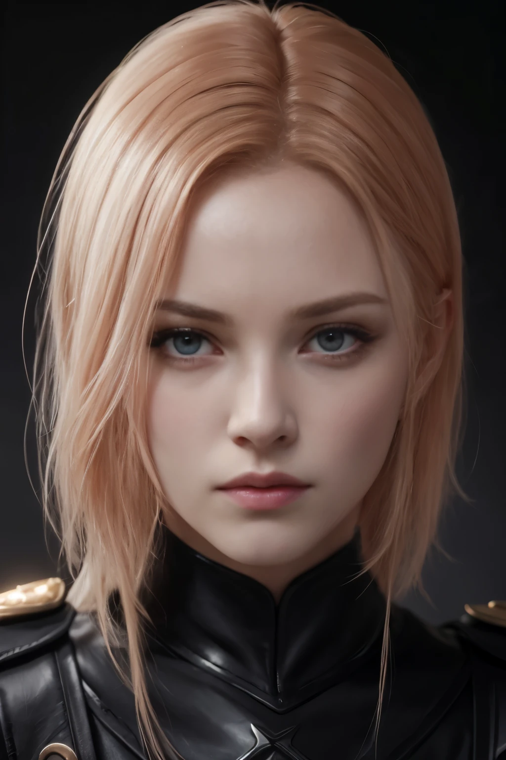 1fille, oeil d&#39;star, rougir, perfect lighting, cheveux roux, les yeux rouges, unreal engine, side lighting, detailed face, frange, peau claire, sinple background, fond sombre, 