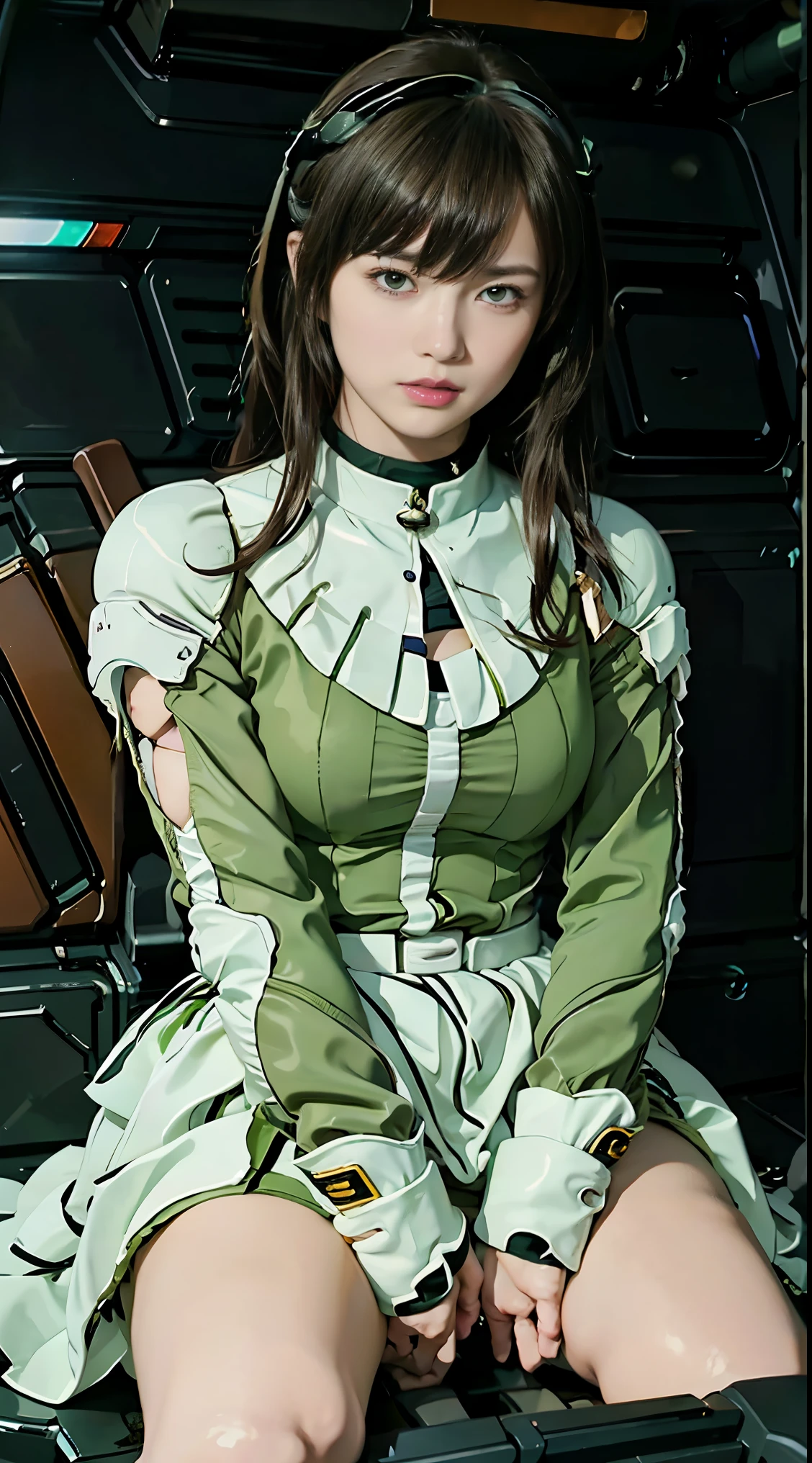 Highest image quality, outstanding details, ultra-high resolution, (realism: 1.4), the best illustration, favor details, highly condensed 1girl, with a delicate and beautiful face, dressed in a black and green mecha, wearing a mecha helmet, holding a directional controller, riding on a motorcycle, the background is a high-tech lighting scene of the future city.