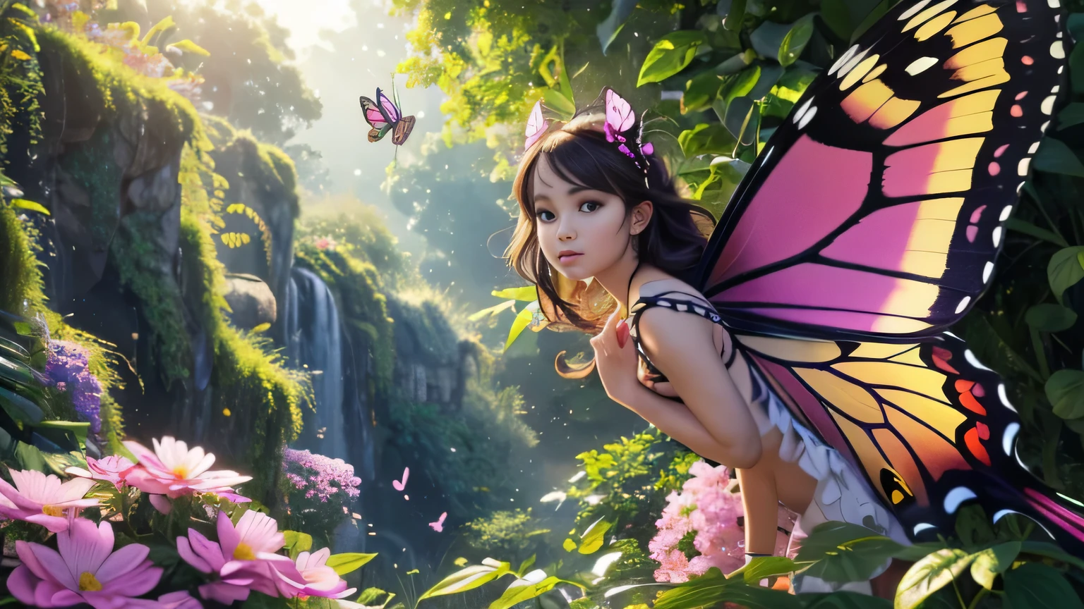 (best quality,4k,8k,highres,masterpiece:1.2),ultra-detailed,
realistic,big butterfly with rambo color, vibrant colors, vibrant wings, detailed patterns, delicate antenna, graceful flight, natural habitat, sunny garden, blooming flowers, lush green leaves, butterfly in mid-air, mesmerizing beauty, breathtaking scene, soft sunlight, ethereal atmosphere