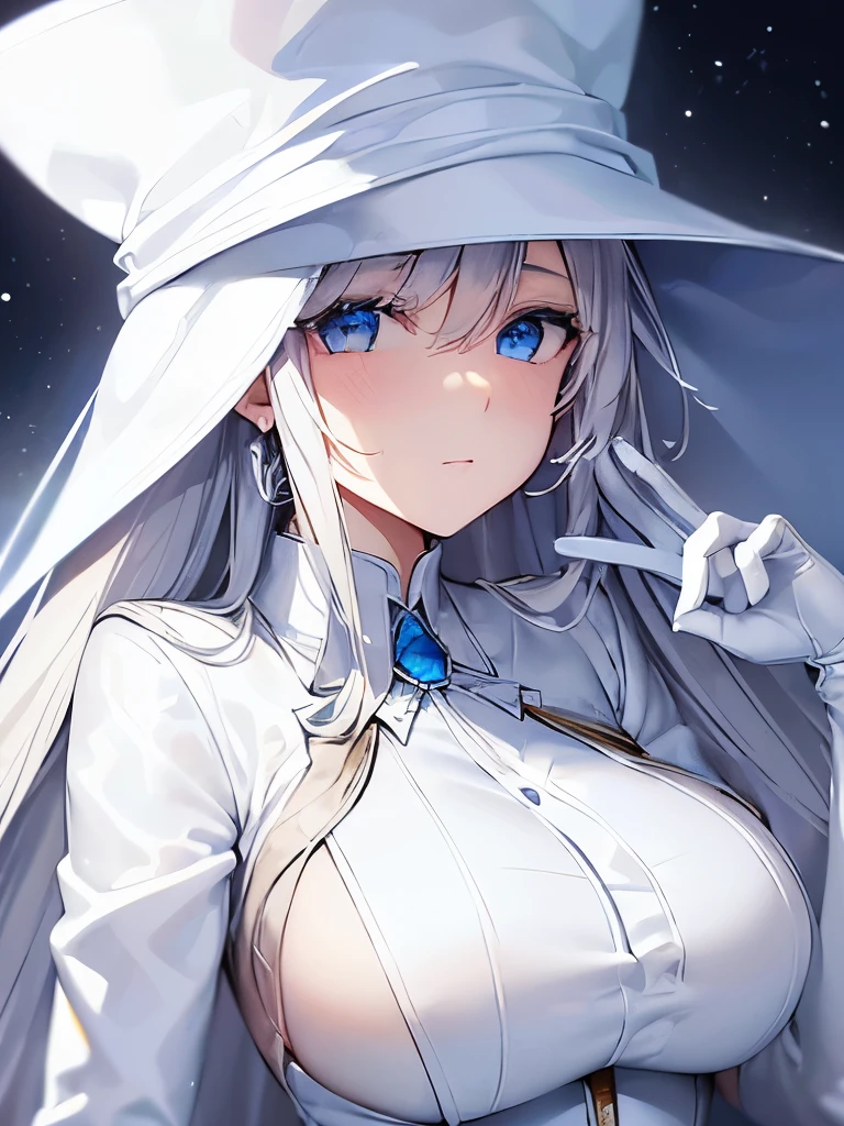 ((white leather gloves,white tuxedo,blue blouse,white tie,white slacks,white silk hat)),long_bronde_hair,beautiful_hair,yellow_eyes,beautiful_eyes,1_beautiful_girl,cute_face,beautiful_face,beautiful,best_quality,good_anatomy