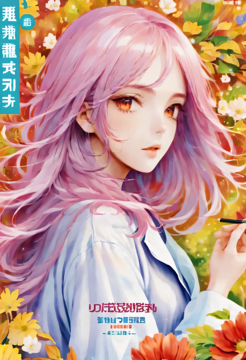 masterpiece,need,autumn,text,text框,colored hair,fresh,magazine cover,spring theme,Complex covers
