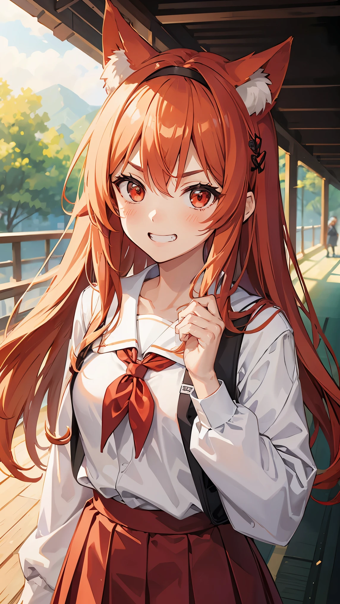 (masterpiece), (highest quality), (illustration), (super detailed), (high resolution), absurdity,1girl,solo,sakura futaba, persona, orange headphones,gaming chair,computer keyboard,desk,game controller,holding game controller,indoors,monitor,looking at viewer,smile,blush,sitting