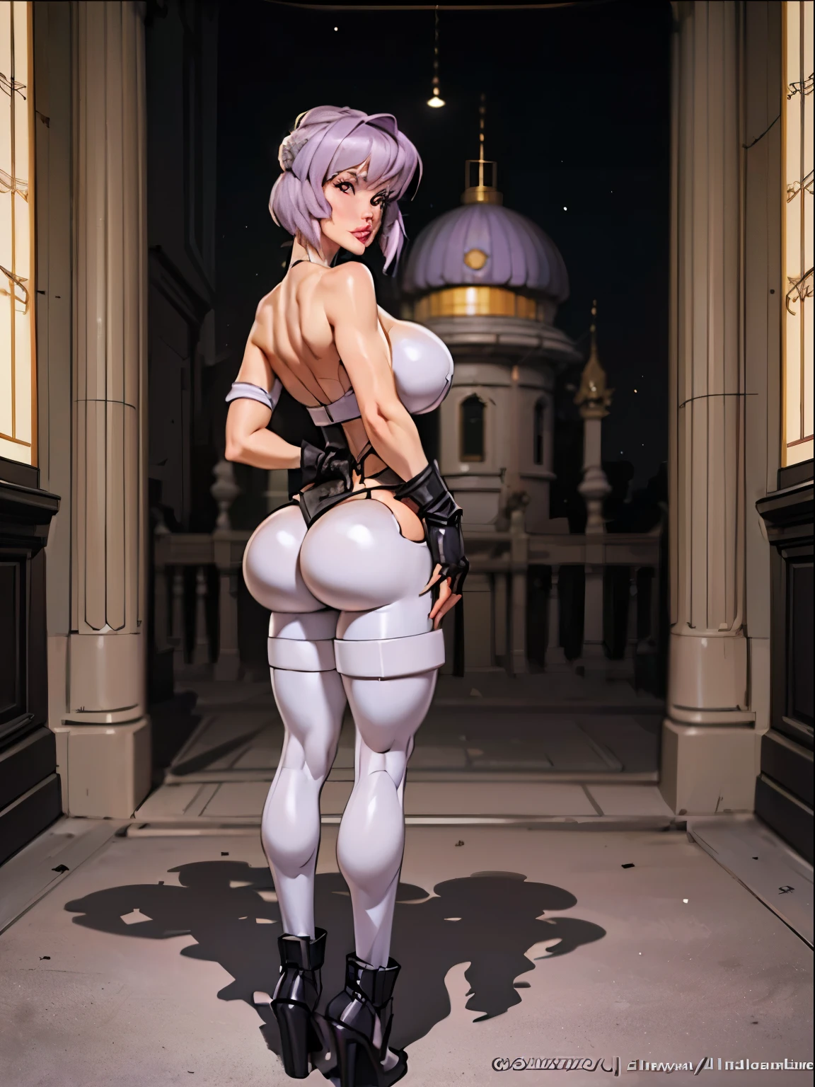 ((front view:1.3)), turning head looking to viewer, ((light hair:1.4)), There is a woman in a robot suit ((posing next to an futuristic Roman building)), ((long side burns)), ((long hair bangs)), Beautiful white girl half cyborg, ((lavender hair color)), ((gray ass:1.3)), Cute cyborg girl, Beautiful girl cyborg, (aletta ocean face), (puffy lips), Perfect Robot Girl, Cyborg girl, (ass air bags), intricate details on ass, Young cyborg lady, Beautiful Female Robot, ((robotic abs:1.4)), intricate holes on ass, Beautiful robot woman, cyborg girl, perfect cyborg female, ((porcelain cyborg)), Female robot, Beautiful cyborg images, (cinematic lighting), ((Back view:1.4)),looking straight to viewer, ((light lavender hair:1.4)), sexy aesthetic, There is a woman in a robot suit ((posing inside futuristic Roman building)), ((Motoko Kusanagi)), ((off white aesthetic:1.5)), ((Beautiful white girl half cyborg)), (gigantic breasts:1.7), Cute cyborg woman, (ass air bags),, ((official art)),(((Masterpiece))),(Best Quality), (Super Detail),((Very Delicate and Beautiful)),cinematic lighting,1 girl,((full body portrait)),((standing confident)),((solo)), an hourglass waist,padded and corseted bodice,(((bokeh light))),long train,((gorgeous embroidery and jeweled)),voluminous frills,See-through,(gorgeous embroidery and beautiful lace),(((extremely gigantic tits,skindentation))),cleavage,((short hair,extremely voluminous twin sideburns,((shortHair)),(finely detailed face and eyes),clear pupil,extremely gorgeous, full ornament,((opera gloves)),(beautiful background),((full body))