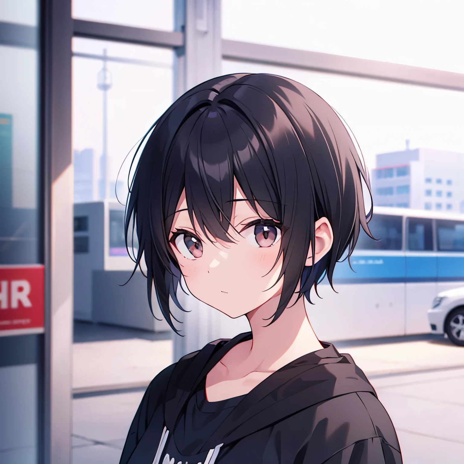 black hair short、boyish