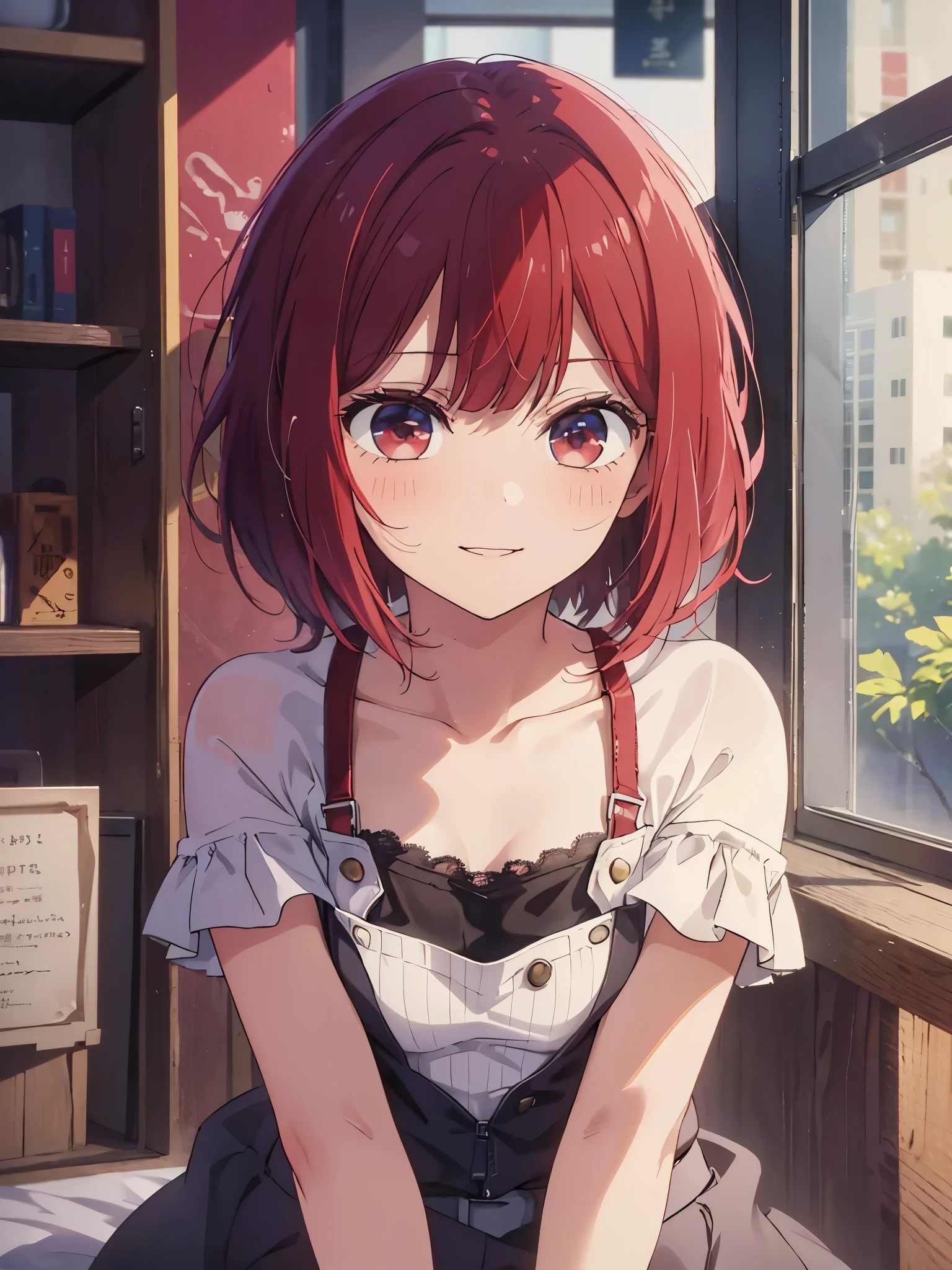 masterpiece、very detailed、(1 girl:1.2)、(Red hair)、Big eyes、(((Close-up)))、smile、short hair、(((anime style)))、(((2D)))、red eyes、open your mouth、(((private server)))、8K、4K