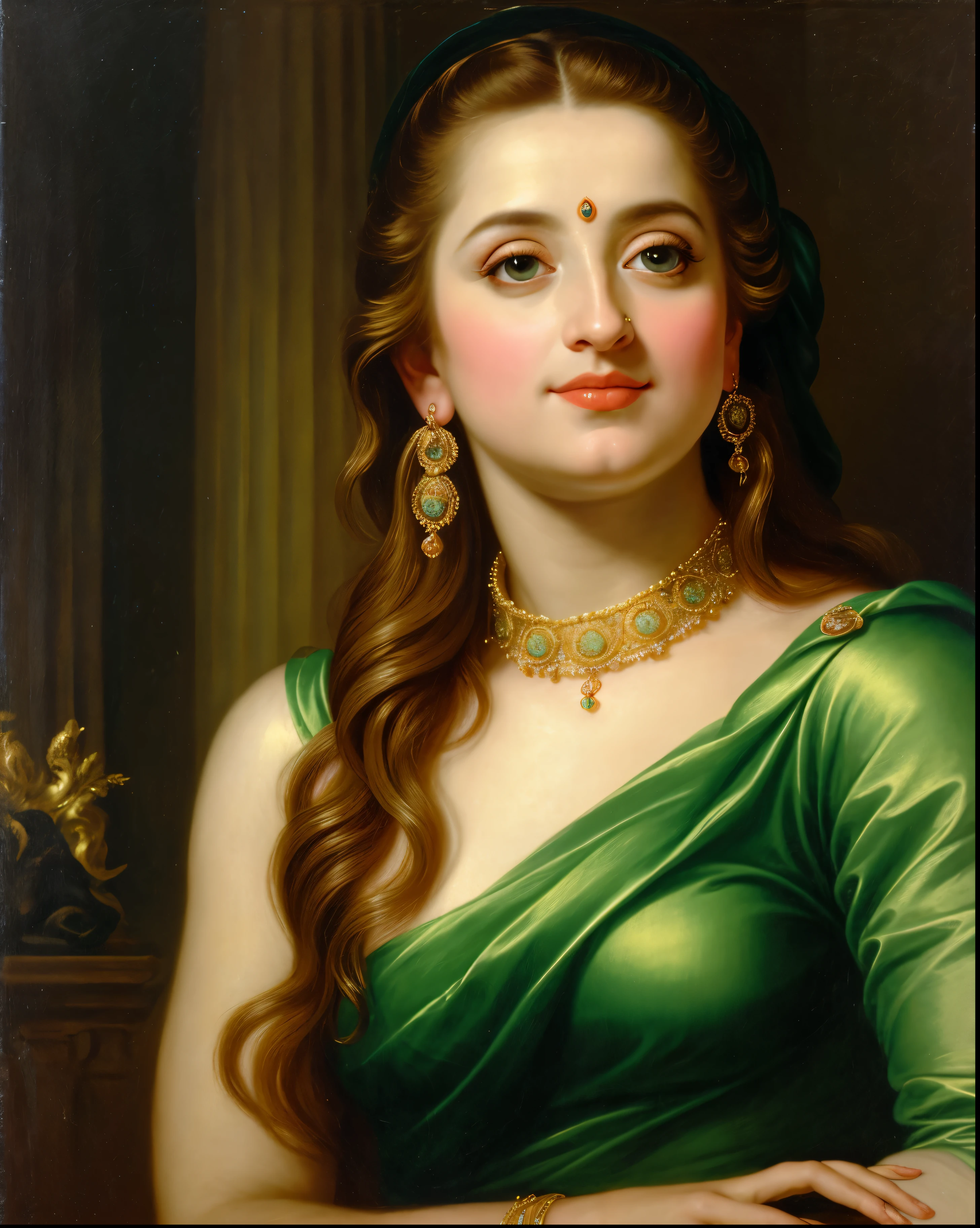 Looks like Trisha Krishnan, Masterpiece, Best quality, high clarity eyes, beautifully styled hair, critically flawless,sharp picture, Full portrait, High pixels, perfect face, perfect eyes, beautiful face, perfect hands,perfect fingers, in Peter Paul Rubens style, by Peter Paul Rubens, baroque style, acrylic on canvas, highly detailed, description: "Create a nymph inspired by the tales of Greek or Roman mythology, embodying the essence of a natural element or location, and possessing a unique ability or trait that sets her apart."