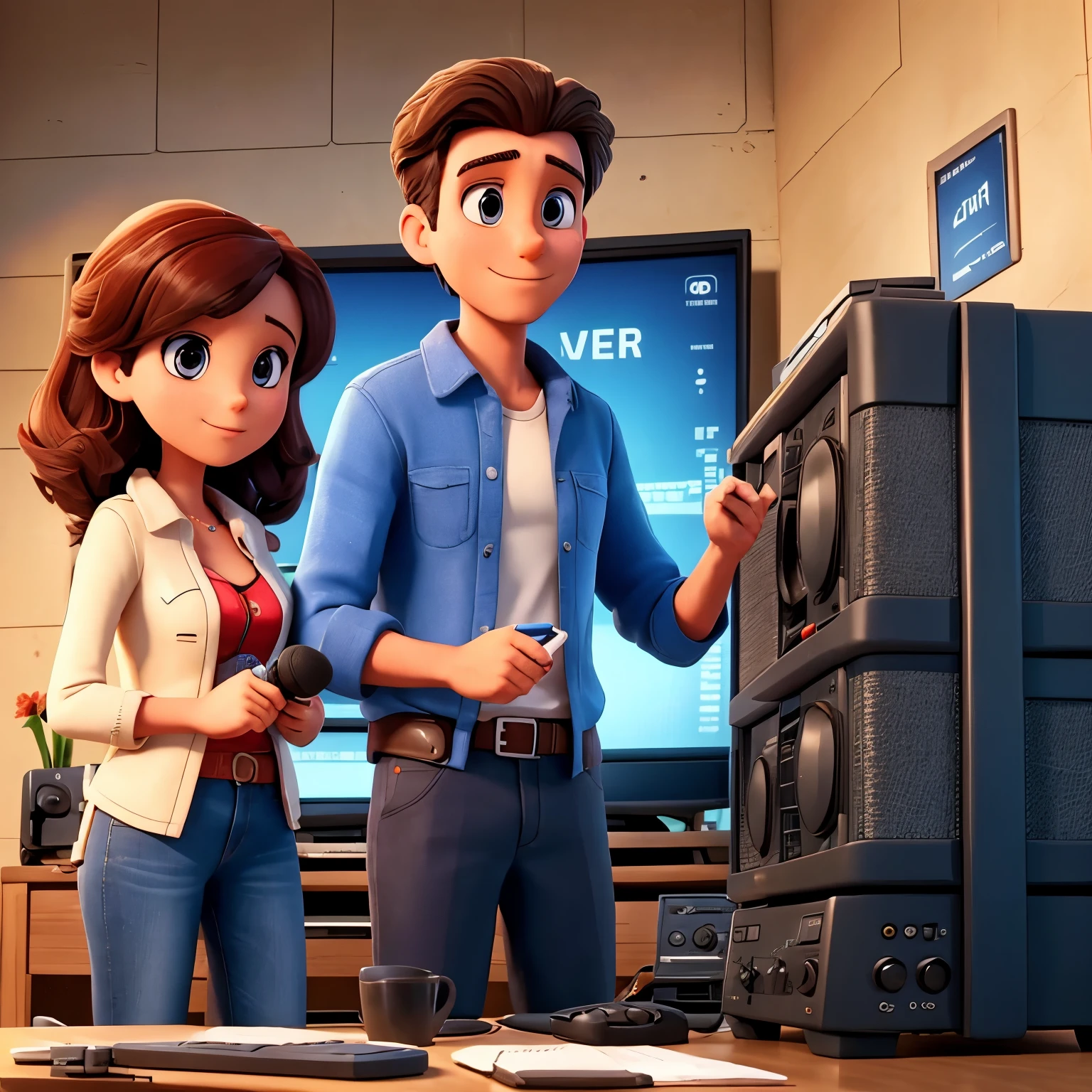 a man and a woman are broadcasting on the radio 