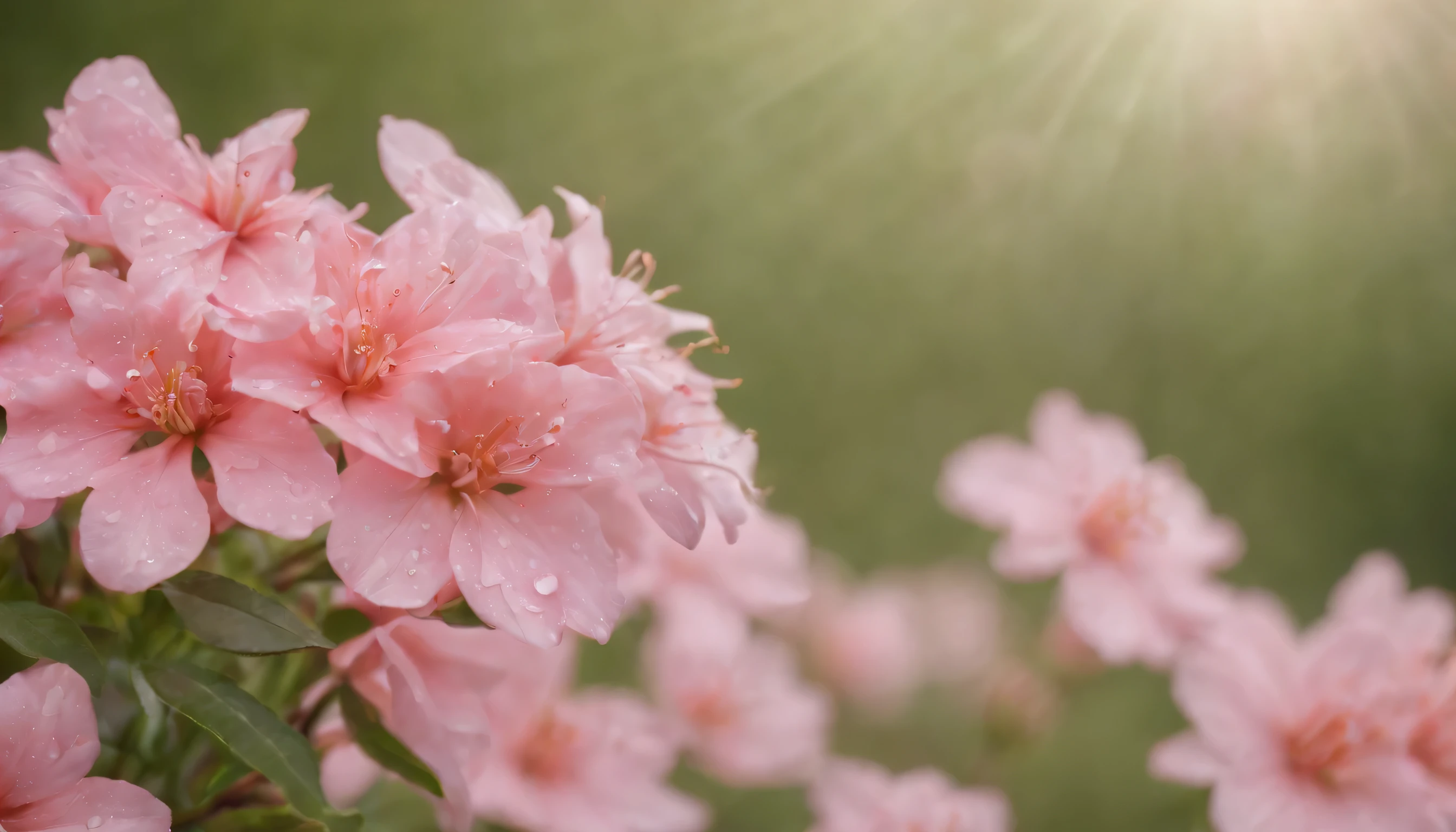 (Highly detailed CG Unity 8K wallpaper、masterpiece、highest quality、Super detailed)、(best lighting、best shadow、very delicate and beautiful)、highest quality、8K、Detailed facial depiction、masterpiece、highest quality、clear image quality、
Photo of flowers sparkling with morning dew