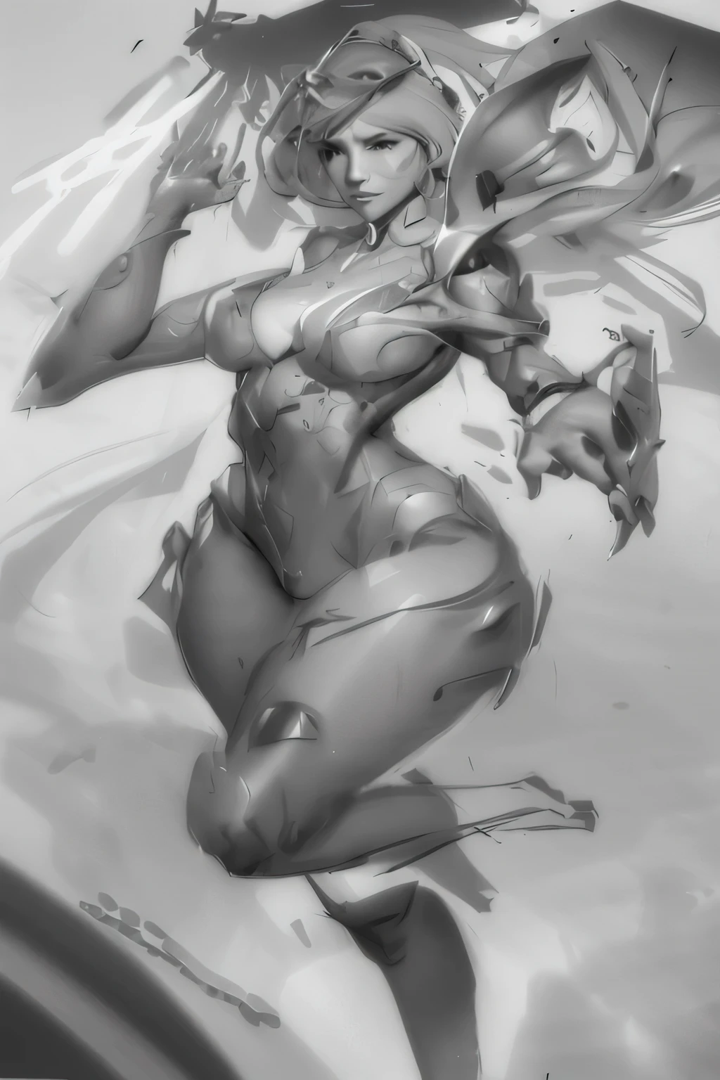 Drawing of a woman in bikini holding a sword, rough sketch, old sketch, Samus Allen Fanart, sketch, artstation concept, rough art style, digital sketch, posture study, art sketch, matte sketch, Light and Shadow Research, concept sketch, High quality sketch, Female mecha, Concept art sketch, loose pencil sketch, Detailed but rough