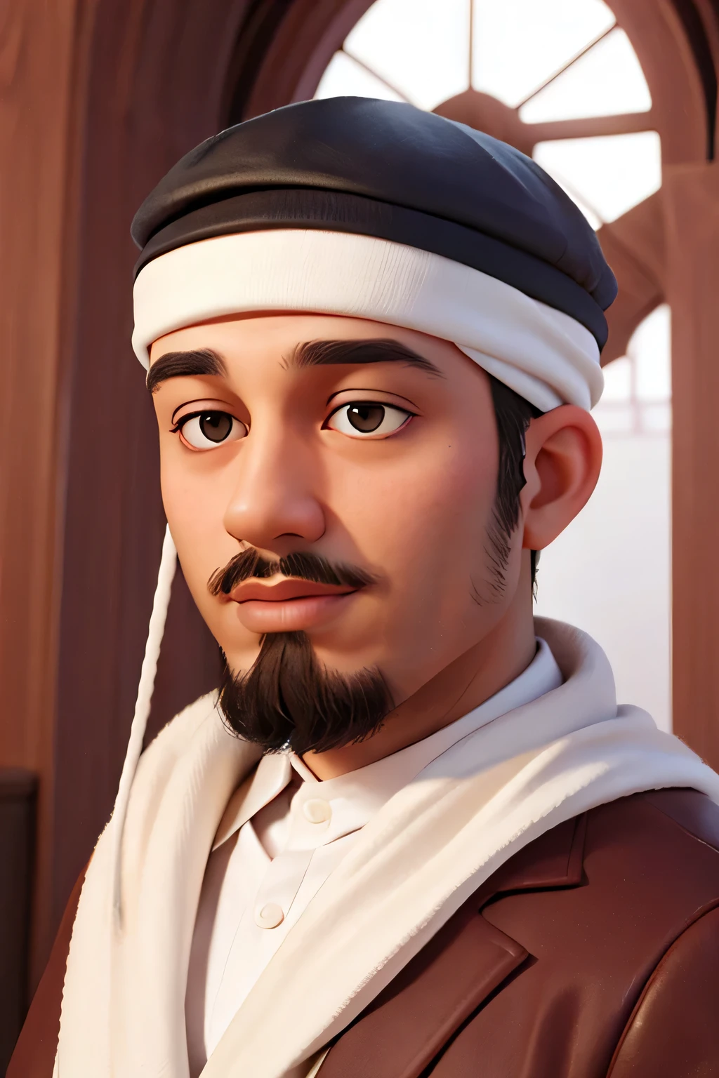 arafed man in a turban and a necklace with a rosary, portrait of homelander, medieval portrait,  detailed portrait,   realistic renaissance portrait,  portrait of bedouin d&d