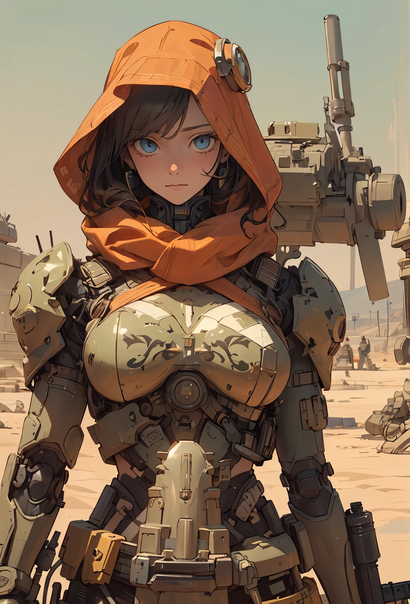 ((Highly accurate drawing in every detail)Extremely precise depiction)[High resolution],(detailed illustrations,とてもfineで緻密な描画,Delicate drawn lines with tempo,Realistic texture expression),[color traced main line],(mars battlefield [desert [ruins]]),[solo],HENTAI ((ANIME) BIONICGirl) Beauty (14 years old))((muscular)) [SKINNY],cyborg [MACHINEARMY Mobile Infantry Military],Bandolier [hood cloak [Barbarian knife]] [heavy mace [javelin]] [[artillery shell mortar grenade]],gravure [Battle Damage],[retro future],(intricate and beautiful decoration [Dense detail]),(Fine and beautiful skin expression [transparency]),((Precisely drawn eyes))[完璧な目のdetailed((Beautiful eyes like jewels)Iris drawn in precise detail)[clearly drawn pupils]],[eyes light[Pinpoint lighting for the eyes]],[long and beautiful eyelashes],[precisely drawn hair [美しく艷やかな髪のdetailed]],(完璧な手のdetailed [Beautiful fingers with no damage [beautiful nails]]),(perfect anatomy(perfectly balanced proportions))[[full body portrait]],[[Design built to the highest level]][ideal color coordination(Accurate simulation of light and material interactions)],([Precision Detail](detailed,高fine)),[Visual art that tells a story],((highest quality)fine[[High density drawing]])(4K quality).