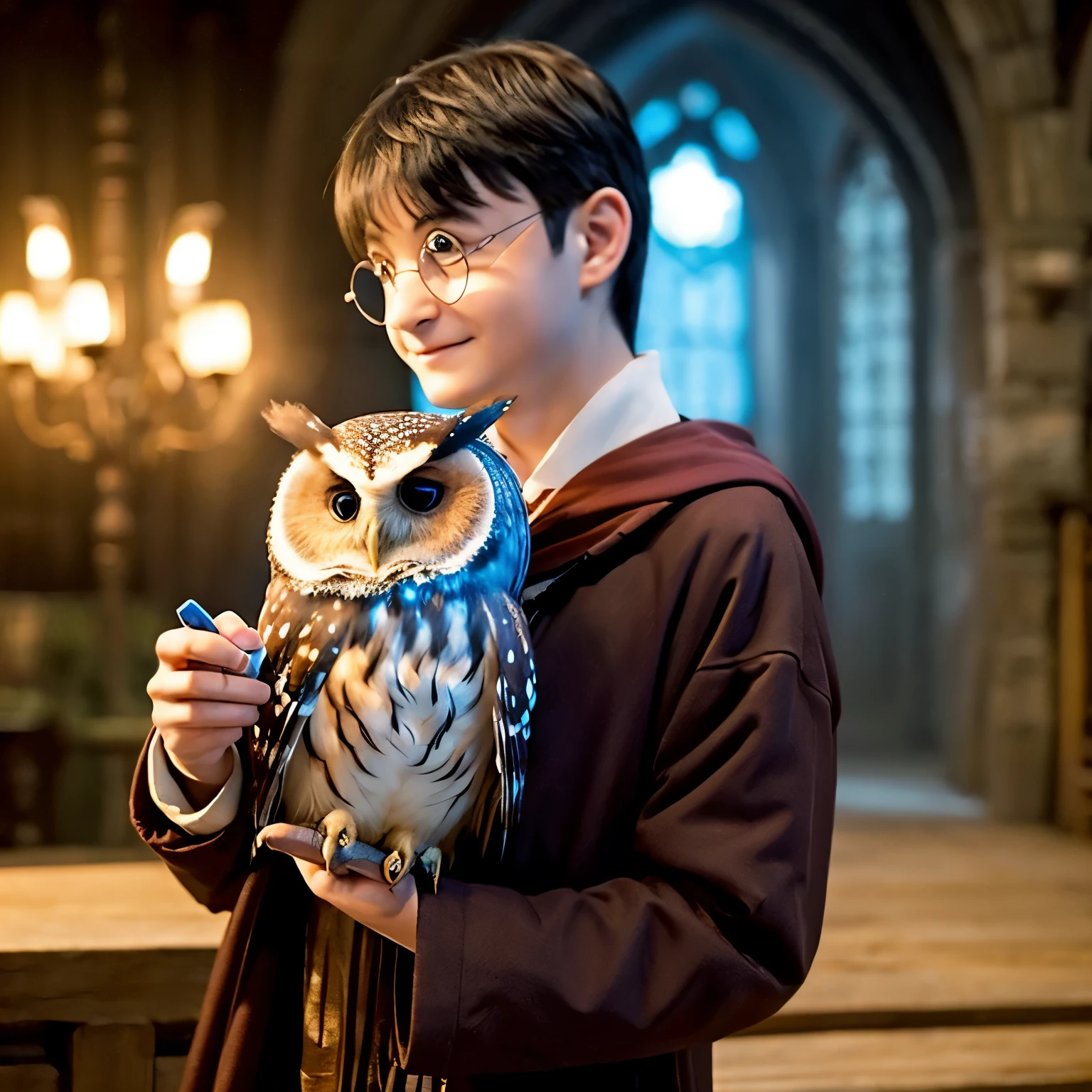 With a hand-held owl、Harry potter、