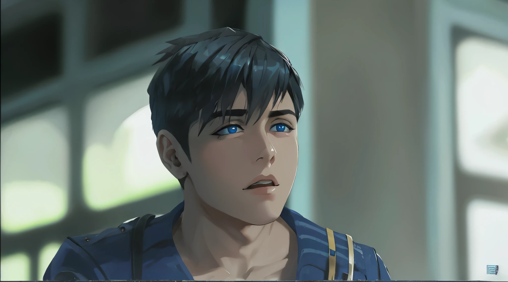 joven escuhcando a alguien tiene cabello plateado ojos azules