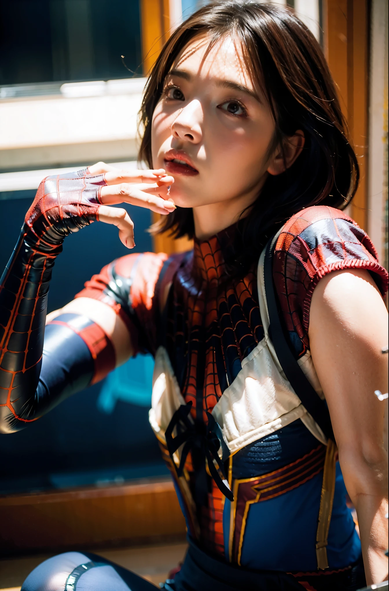 Beautiful photos of Scarlett Johansen, wearing spiderman costume, Amazingly intricate full-color photography (Sukusu women:1), magnificent character composition, Written by Ilya Kuvshinov, Alessio Albi, Nina Masic, sharp focus, Natural light, Scattered beneath the surface, F2, 35mm, film grain,